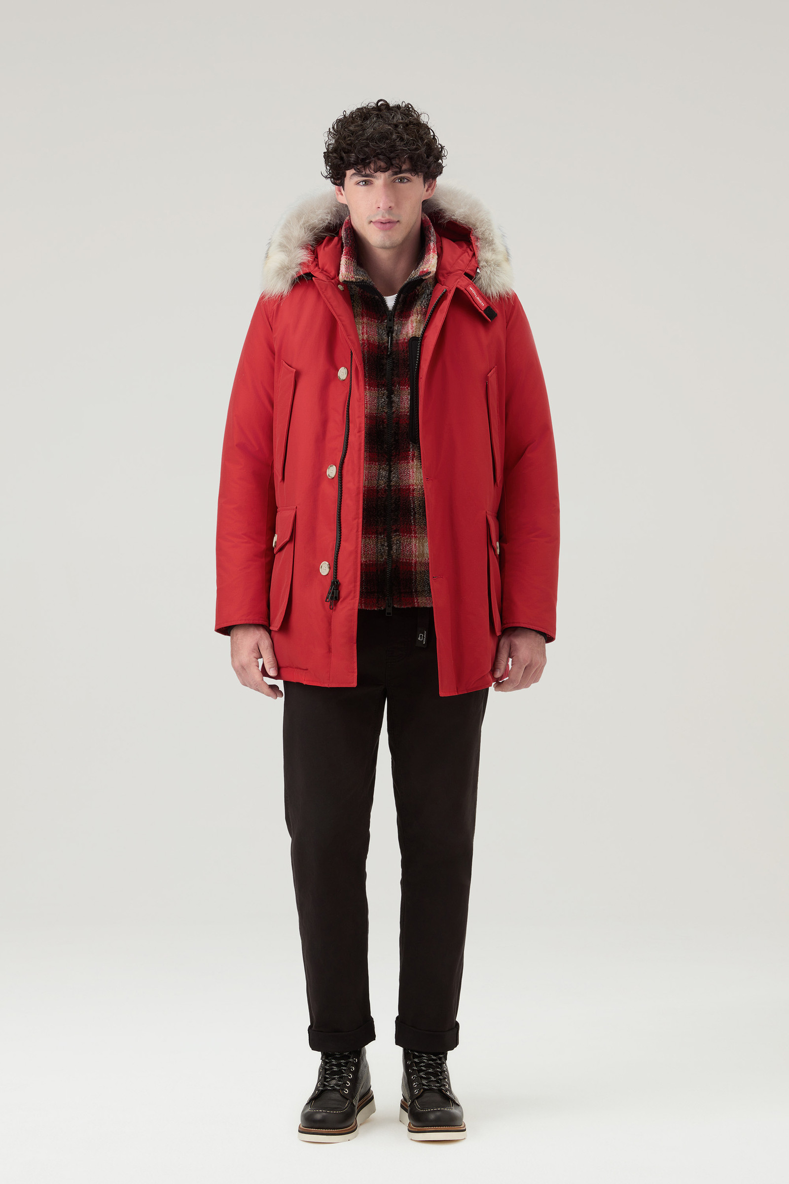 Men S Arctic Parka In Ramar Cloth With Detachable Fur Trim Red