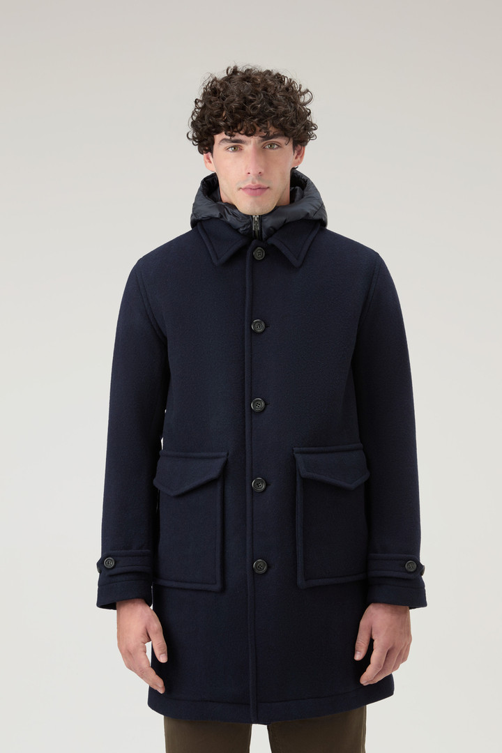 Men S Coat In Recycled Italian Wool Blend Blue Woolrich Us