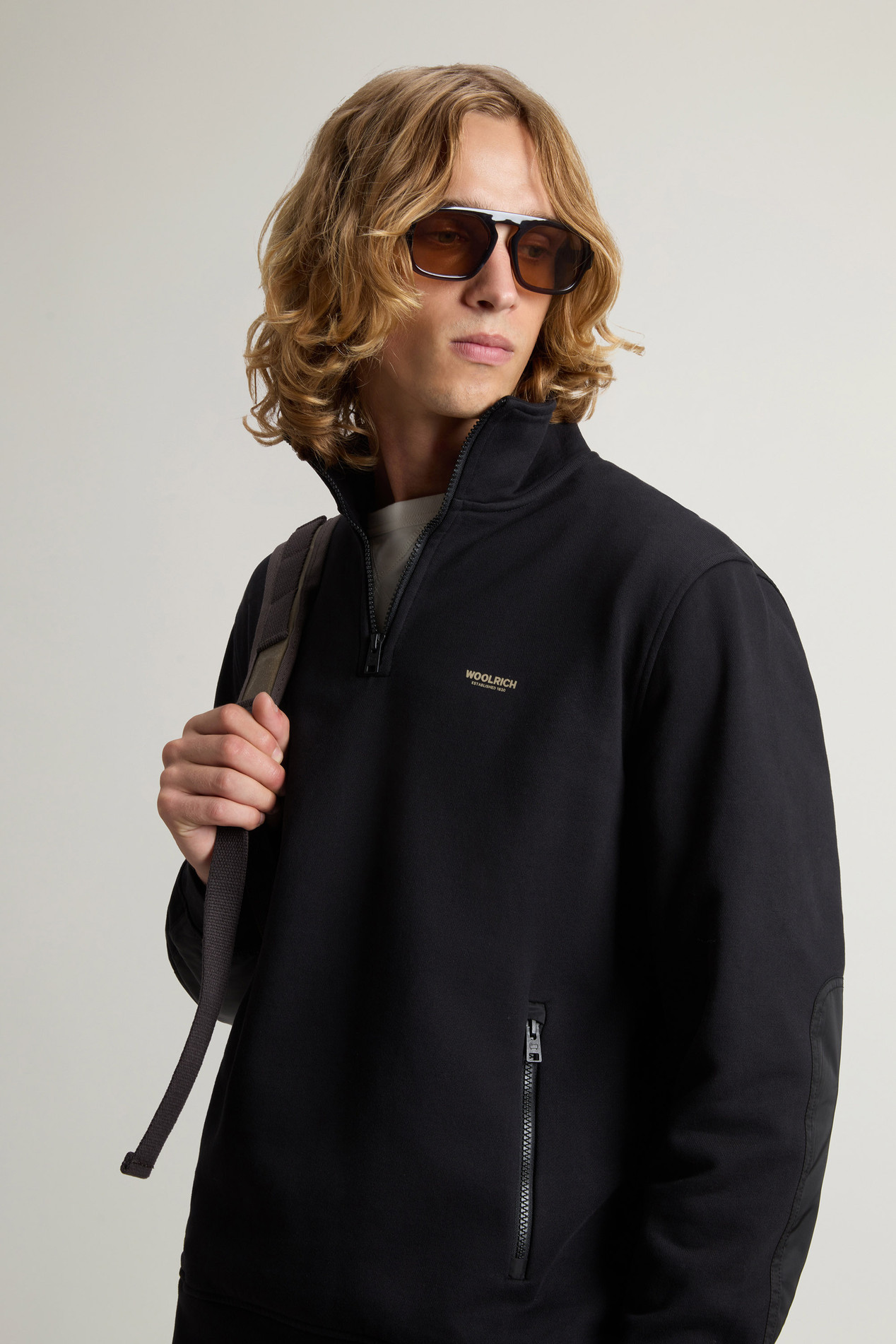 Hybrid Pure Cotton and Nylon Turtleneck Sweatshirt Black photo 4 | Woolrich