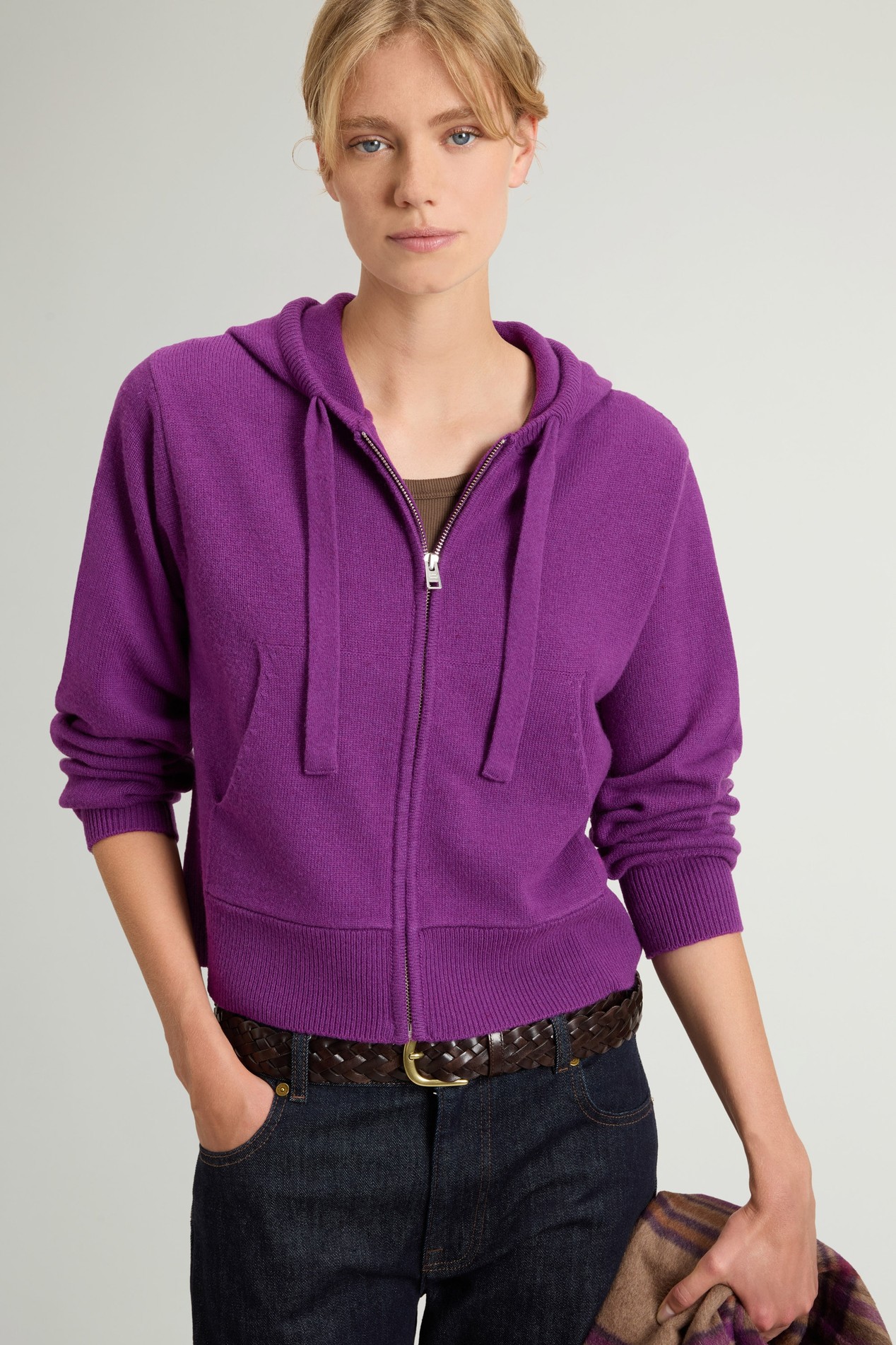 Hooded Full-Zipper Sweater in Wool and Cashmere Blend Purple photo 4 | Woolrich