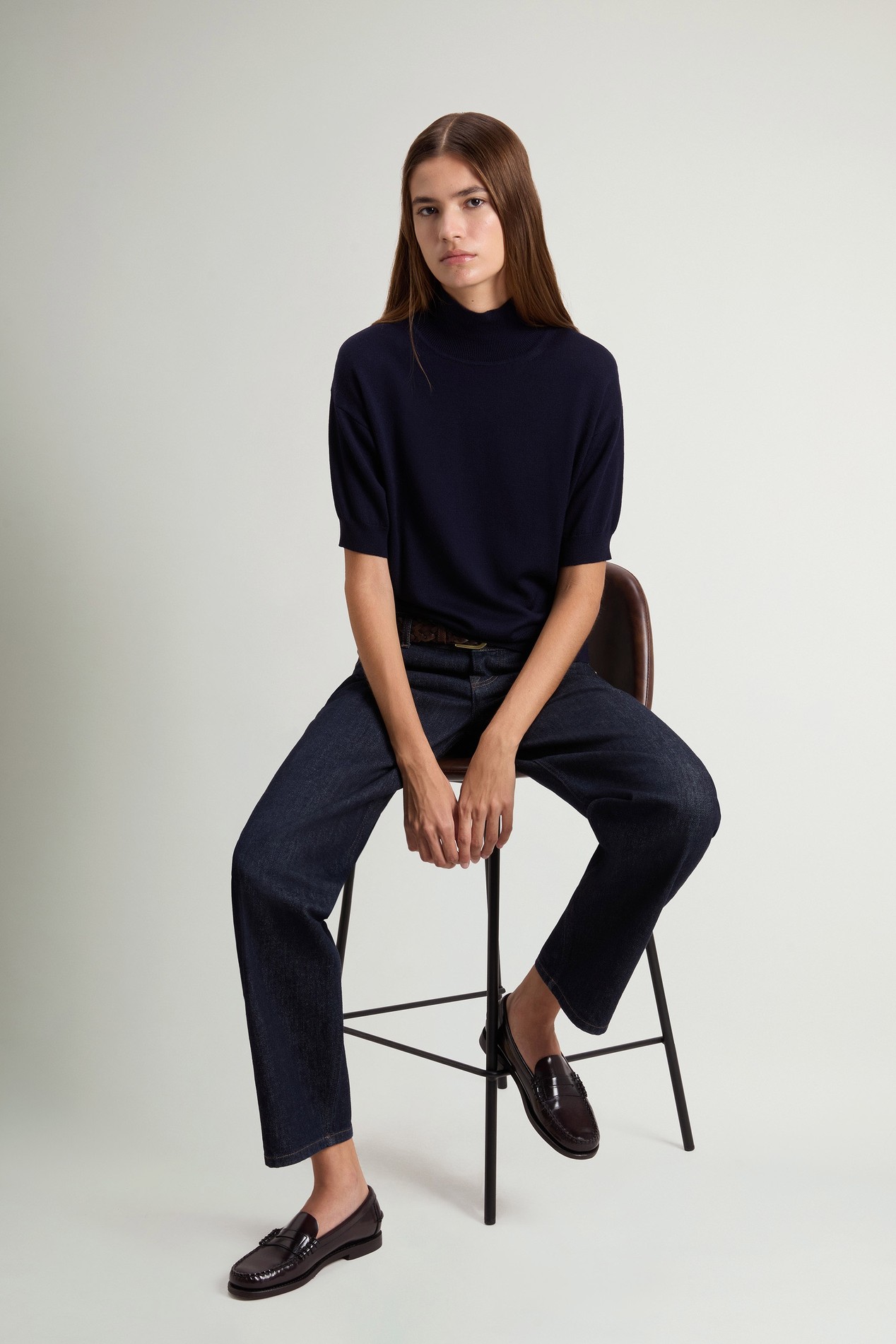 Knit Turtleneck T-Shirt in Pure Merino Virgin Wool Blue photo 2 | Woolrich