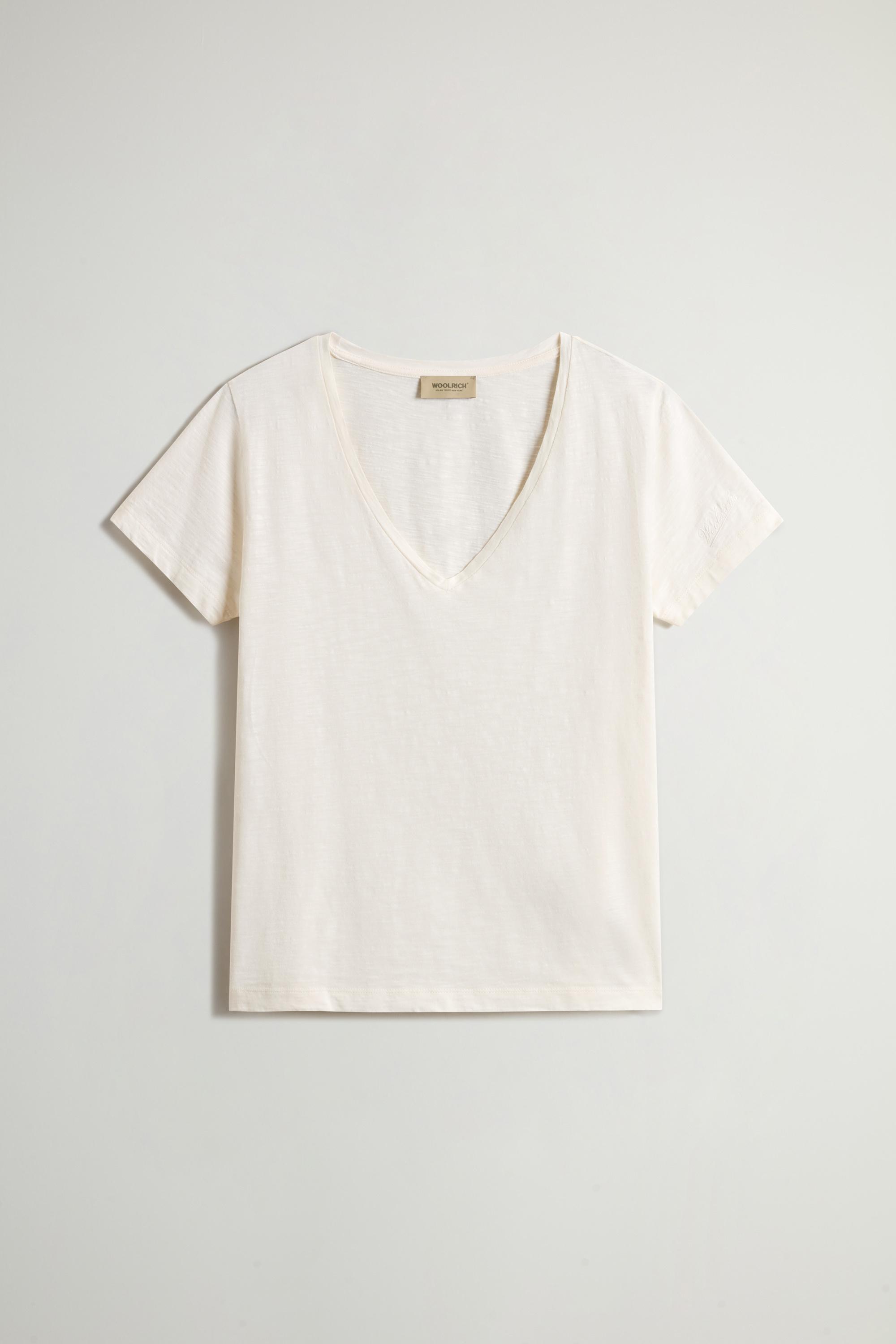 Pure Cotton Slub T-Shirt with V-Neck White photo 5 | Woolrich
