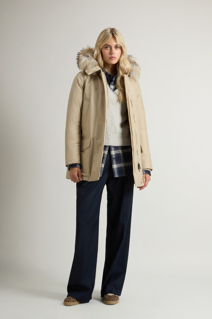 Arctic Parka in Ramar Cloth with Four Pockets and Detachable Fur Beige photo 2 | Woolrich