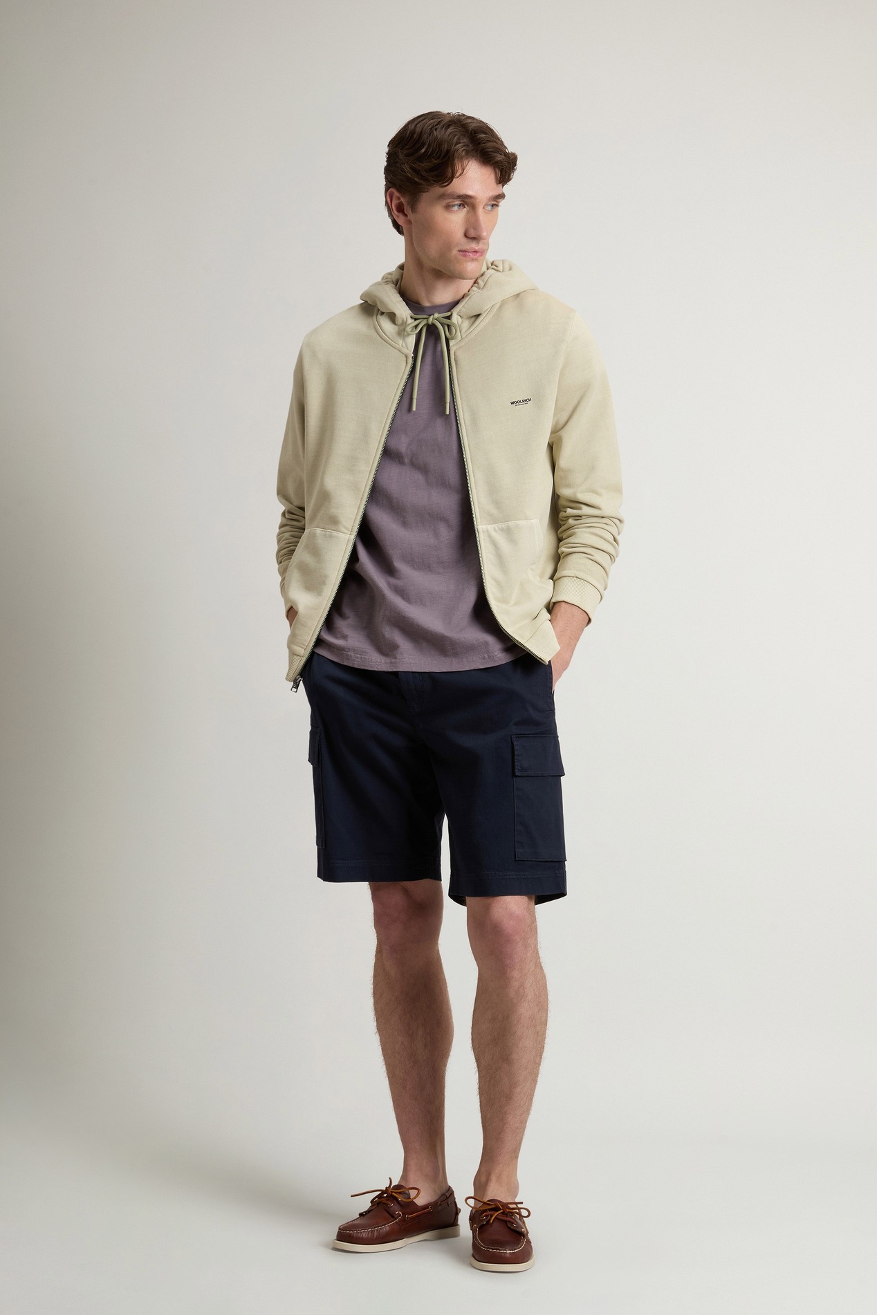 GARMENT DYED LOGO FULL ZIP HOODIE Beige photo 2 | Woolrich
