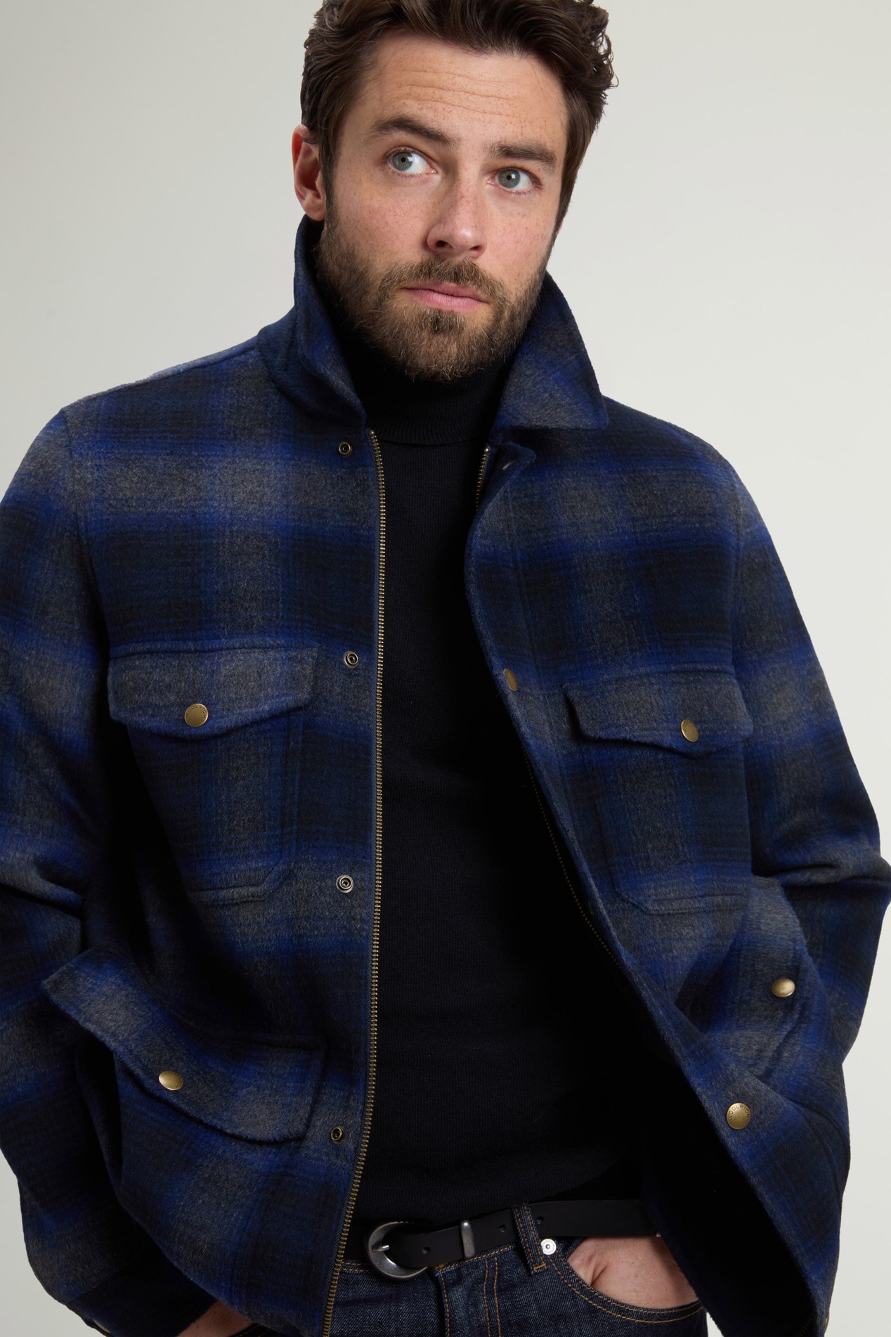 Checked Overshirt in Wool Blend Blue photo 4 | Woolrich