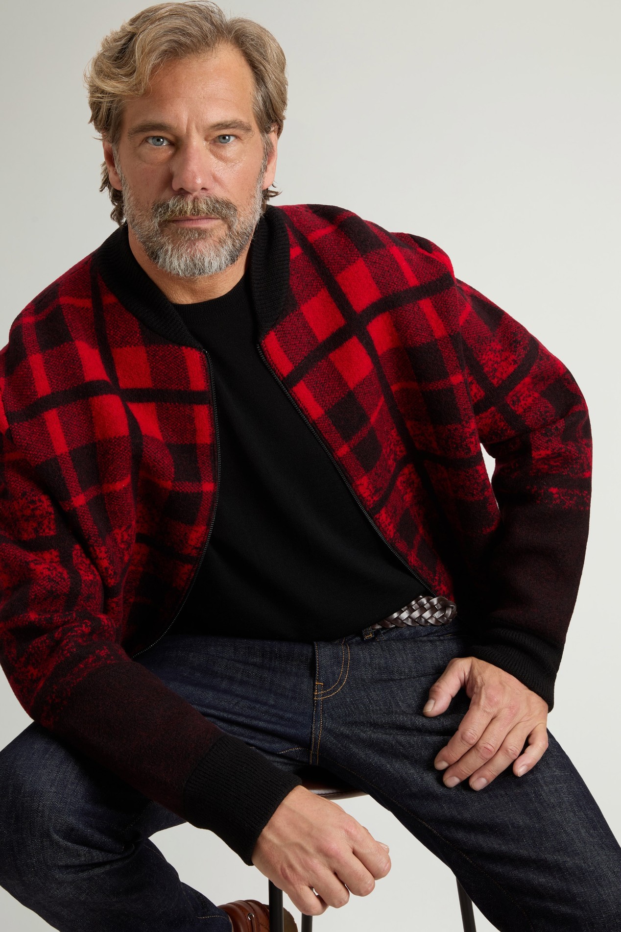 BOILED WOOL CHECK BOMBER GG8 Red photo 4 | Woolrich