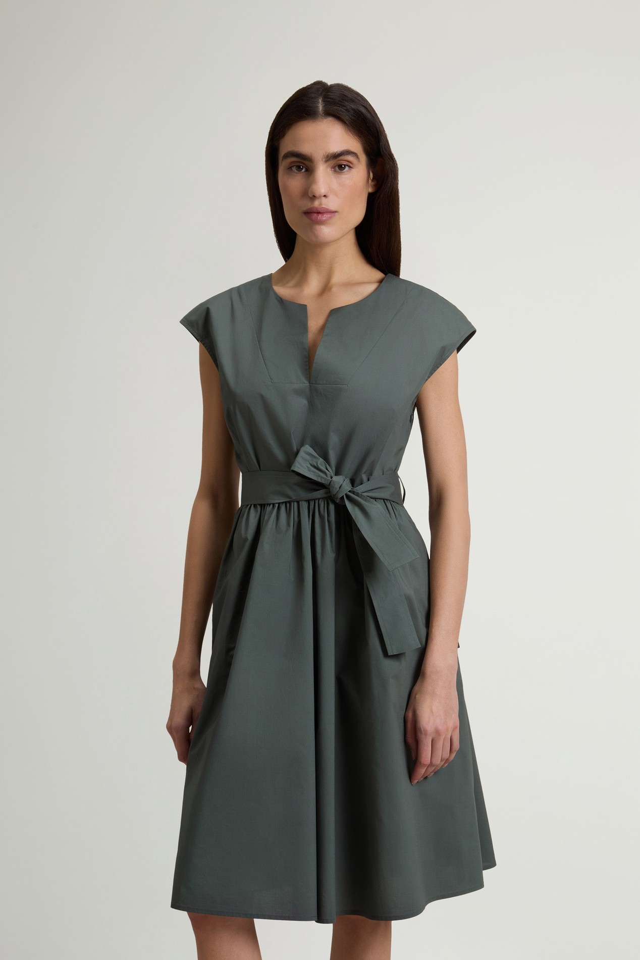 Pure Cotton Poplin Dress with Belt Green photo 1 | Woolrich