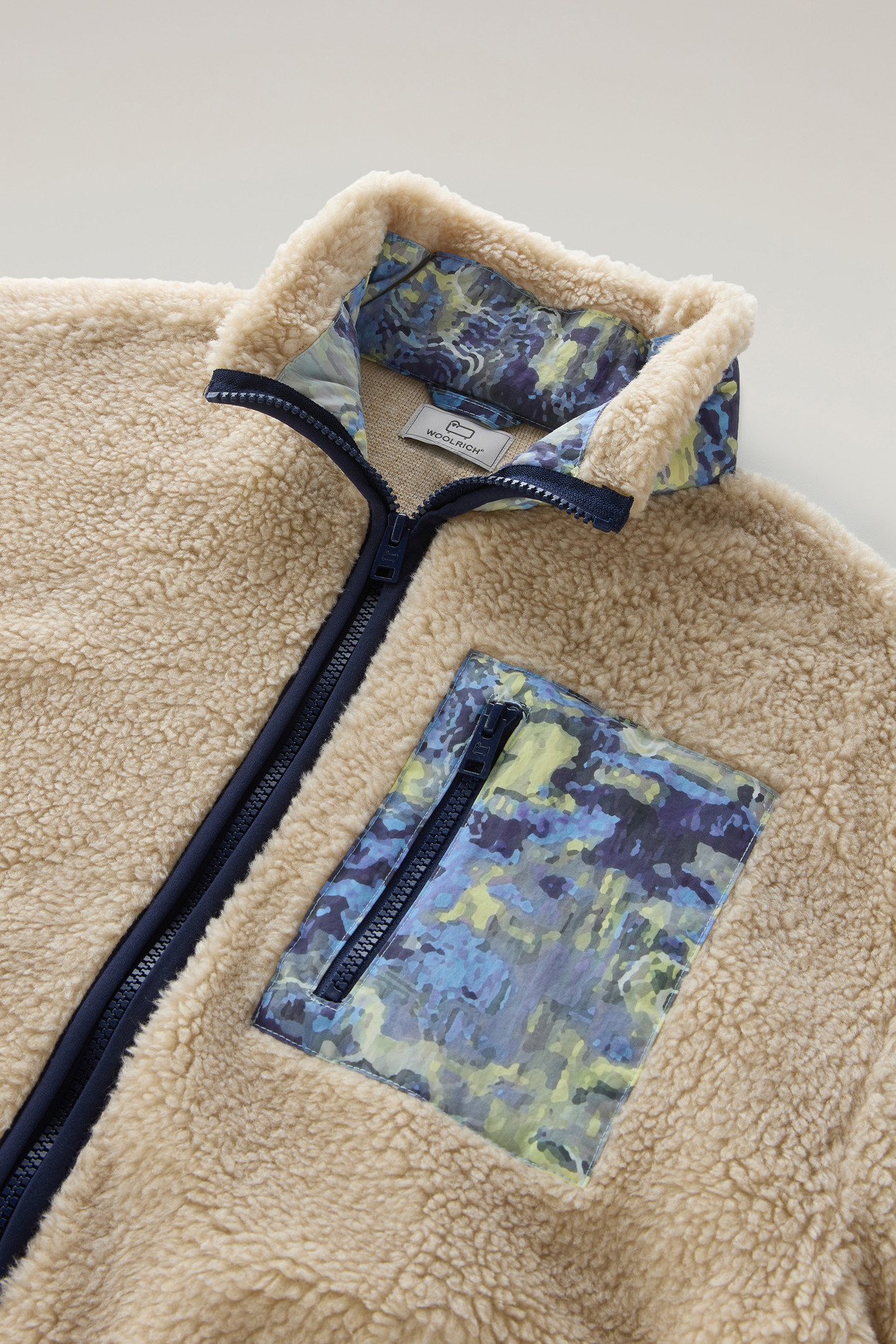 High-Collar Sherpa Sweatshirt with Cordura Details Beige photo 2 | Woolrich