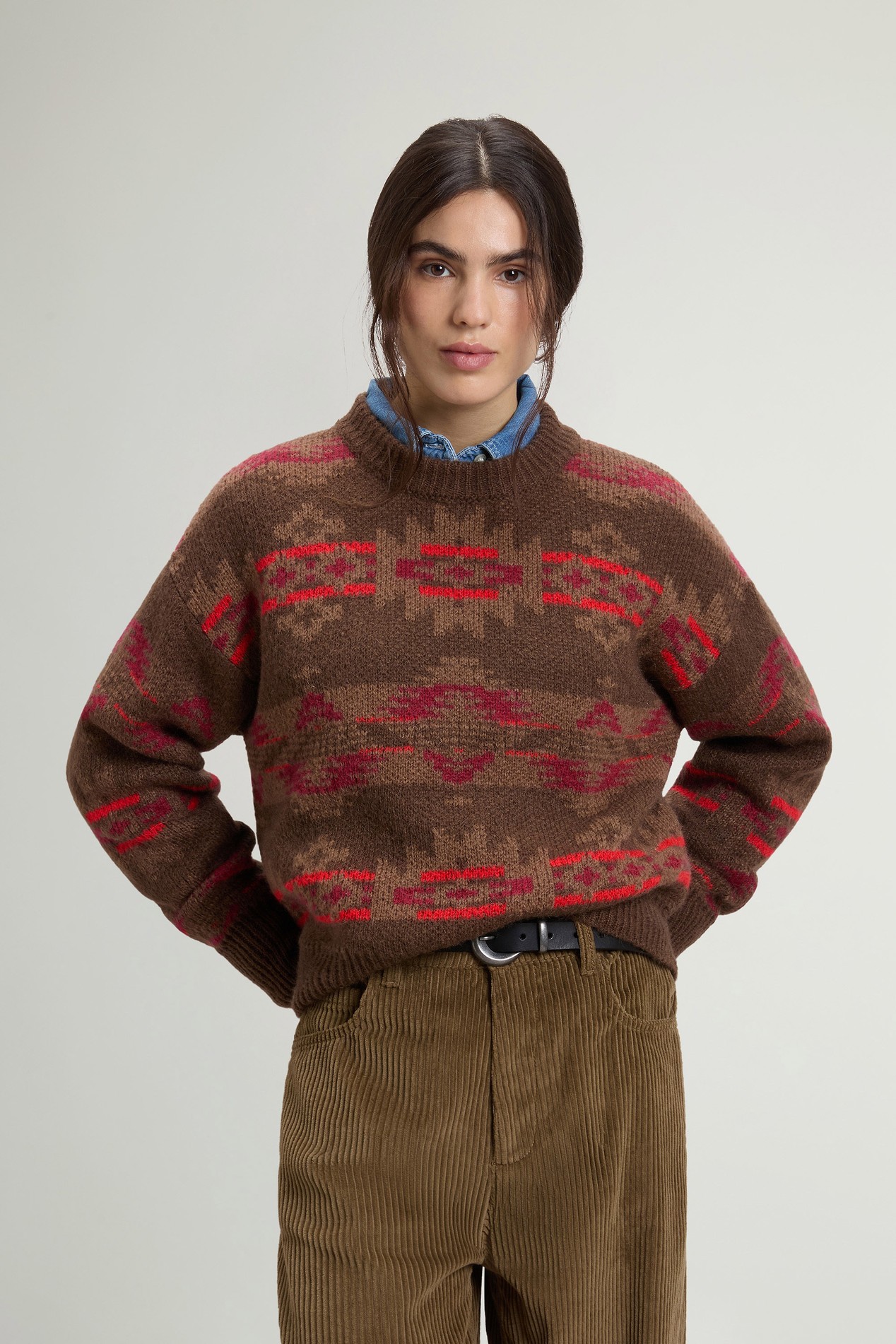 FAIRISLE CREWNECK Brown photo 1 | Woolrich