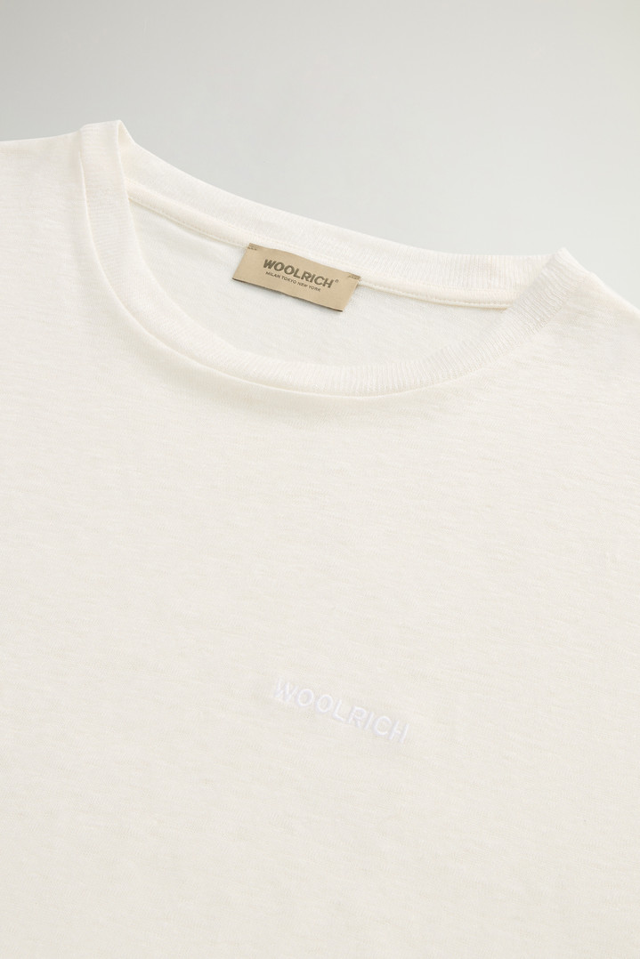 Pure Linen T-Shirt with Embroidered Logo White photo 2 | Woolrich