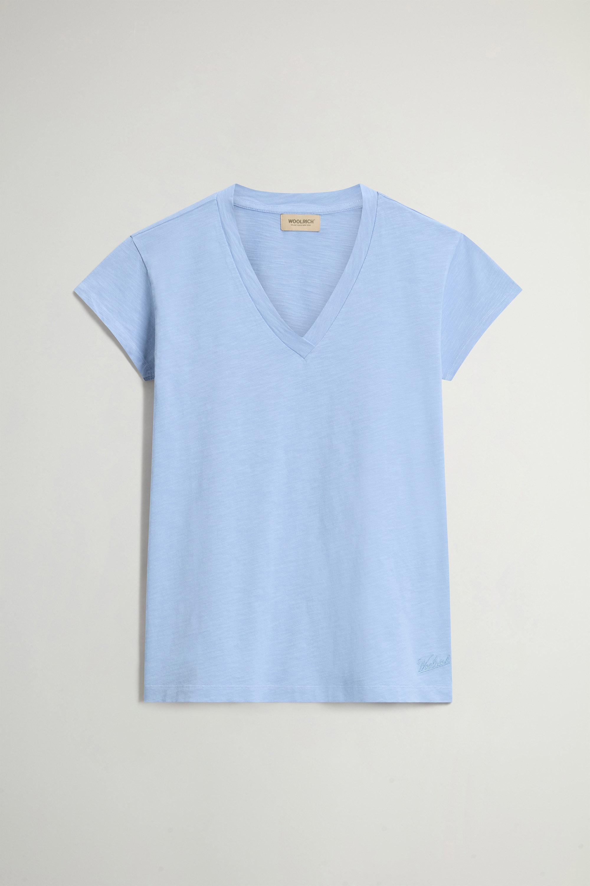 V-Neck T-Shirt in Pure Cotton Slub Fabric Blue photo 1 | Woolrich