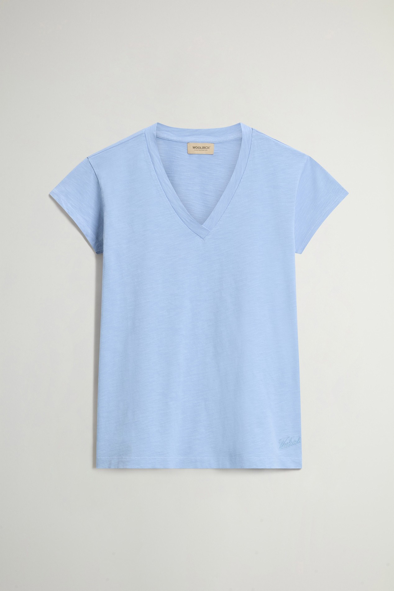 T-Shirt mit V-Ausschnitt aus geflammter, reiner Baumwolle Blau photo 1 | Woolrich