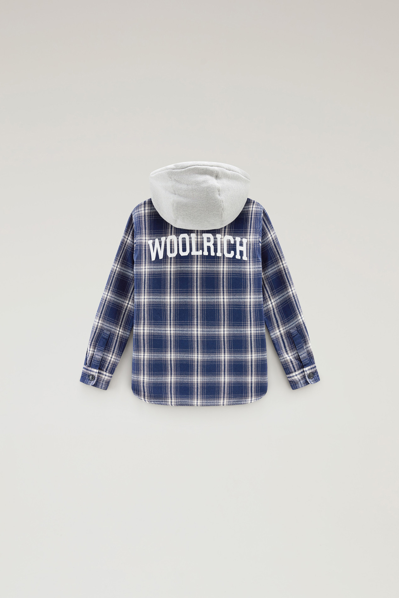 Boys' Hooded Check Overshirt in Heavy Flannel Blue photo 2 | Woolrich
