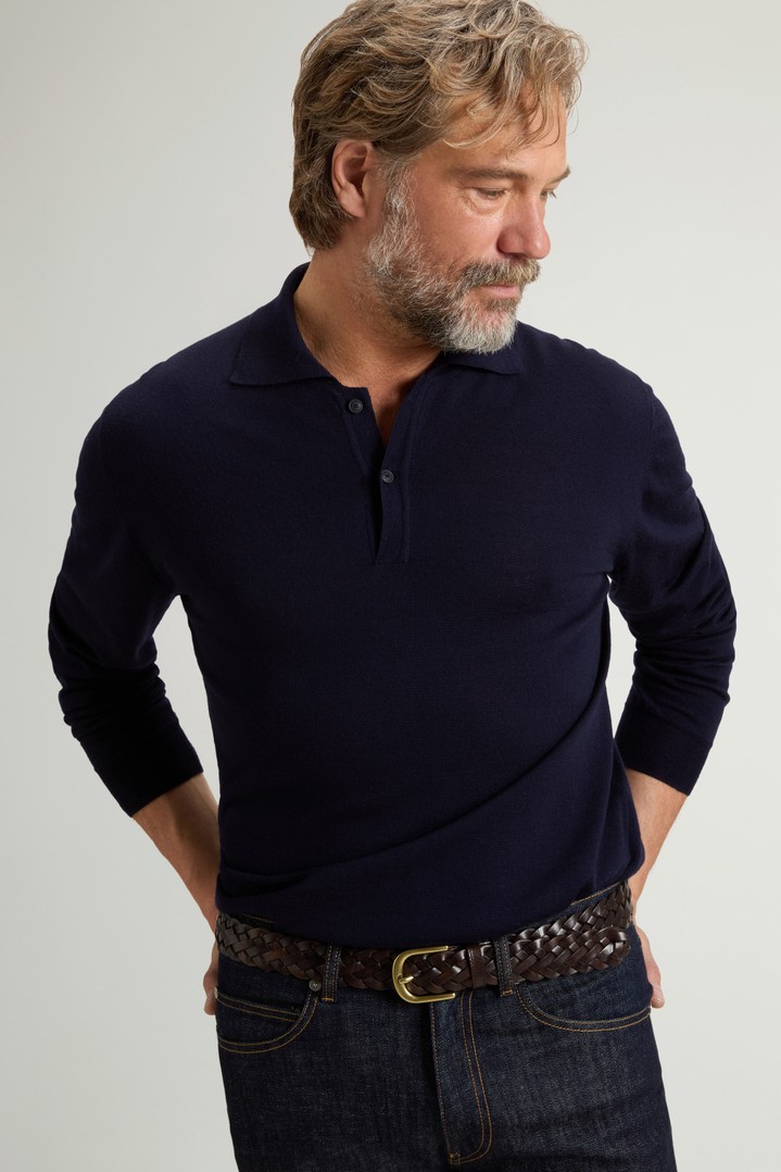 Polo in maglia di pura lana vergine Merino Blu photo 4 | Woolrich