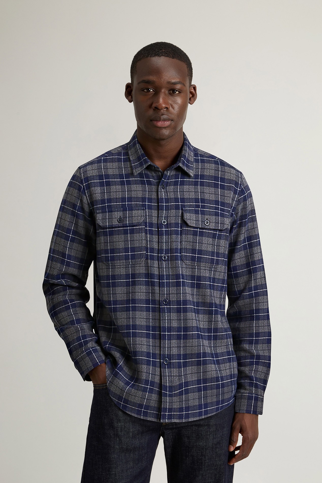 Pure Cotton Flannel Checked Shirt Blue photo 1 | Woolrich