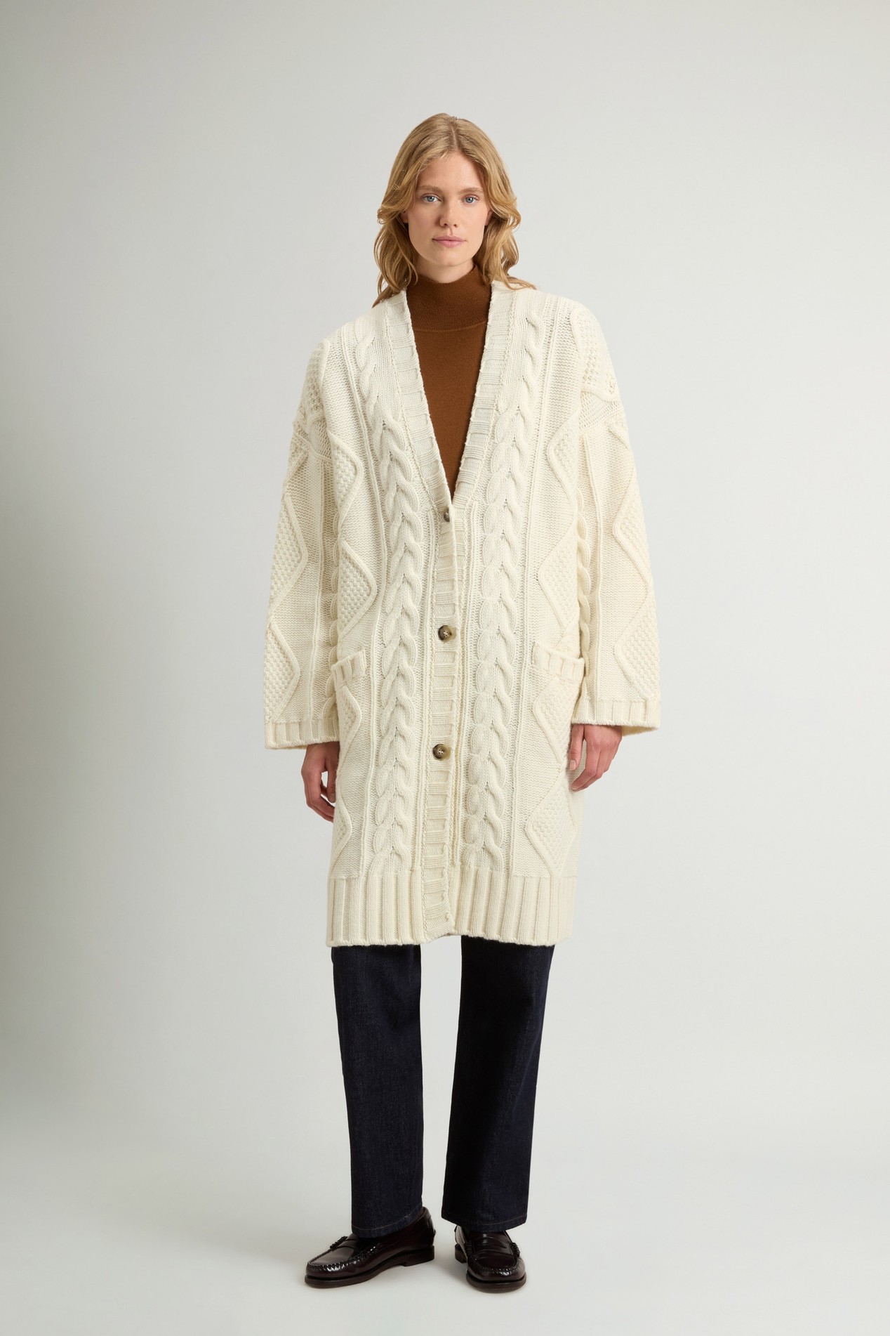 3GG ARAN LONG CARDIGAN White photo 1 | Woolrich