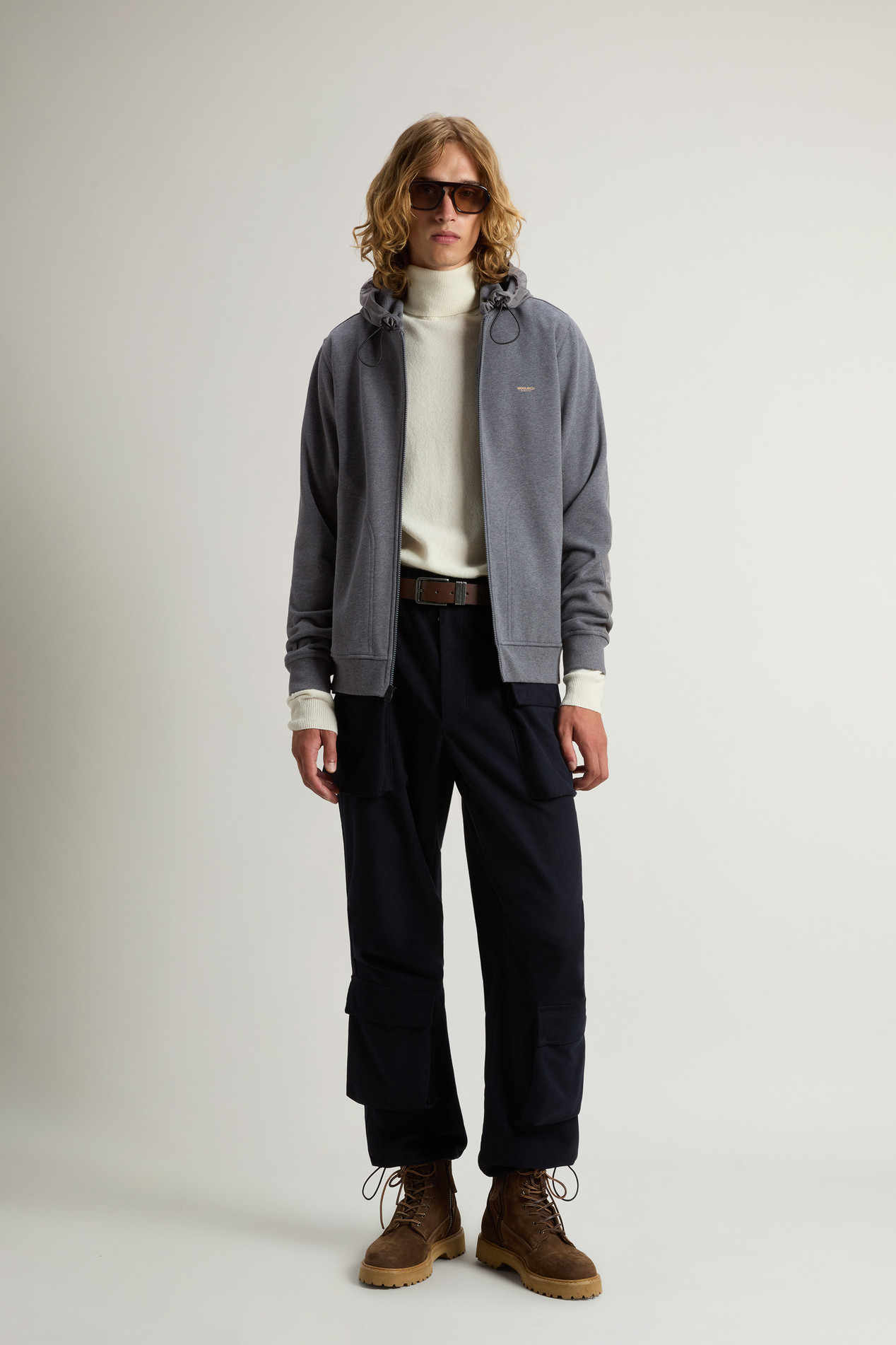 Hybrid Pure Cotton and Nylon Hoodie Gray photo 2 | Woolrich