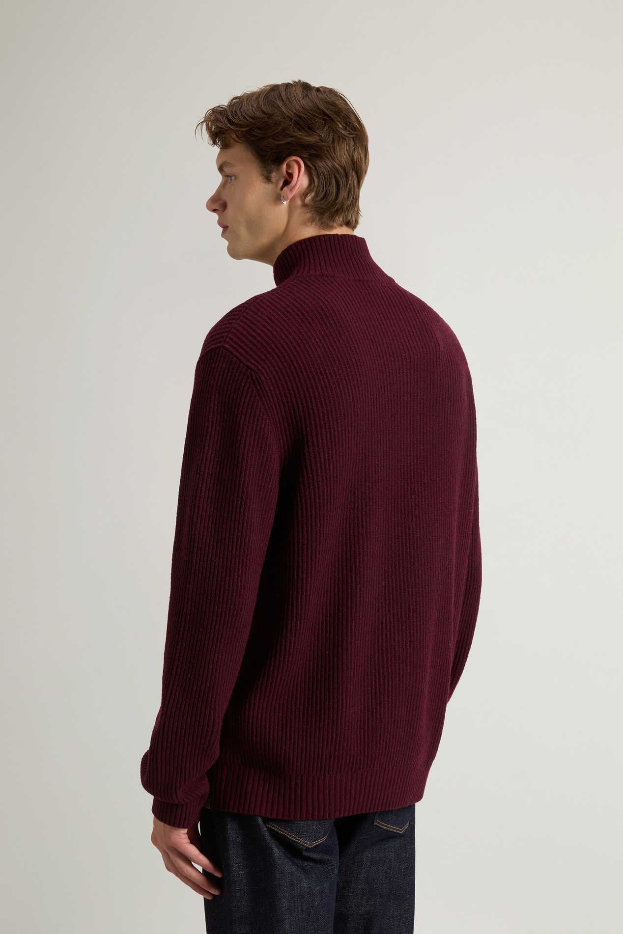 Half-Zipper Turtleneck Sweater in Wool and Cashmere Blend Burgundy photo 3 | Woolrich