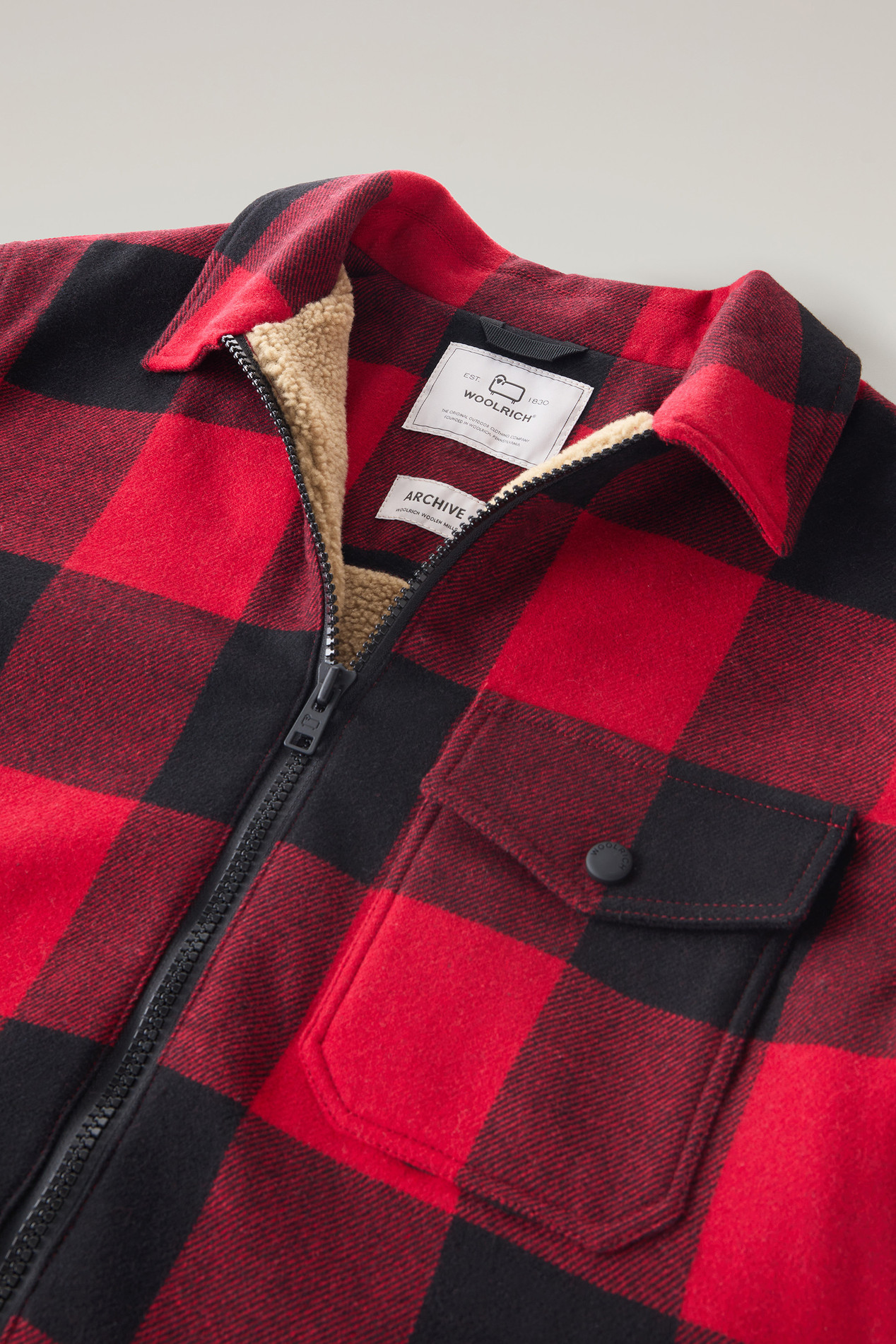 Overshirt in Recycled Italian Wool Blend with Sherpa Lining Red photo 2 | Woolrich