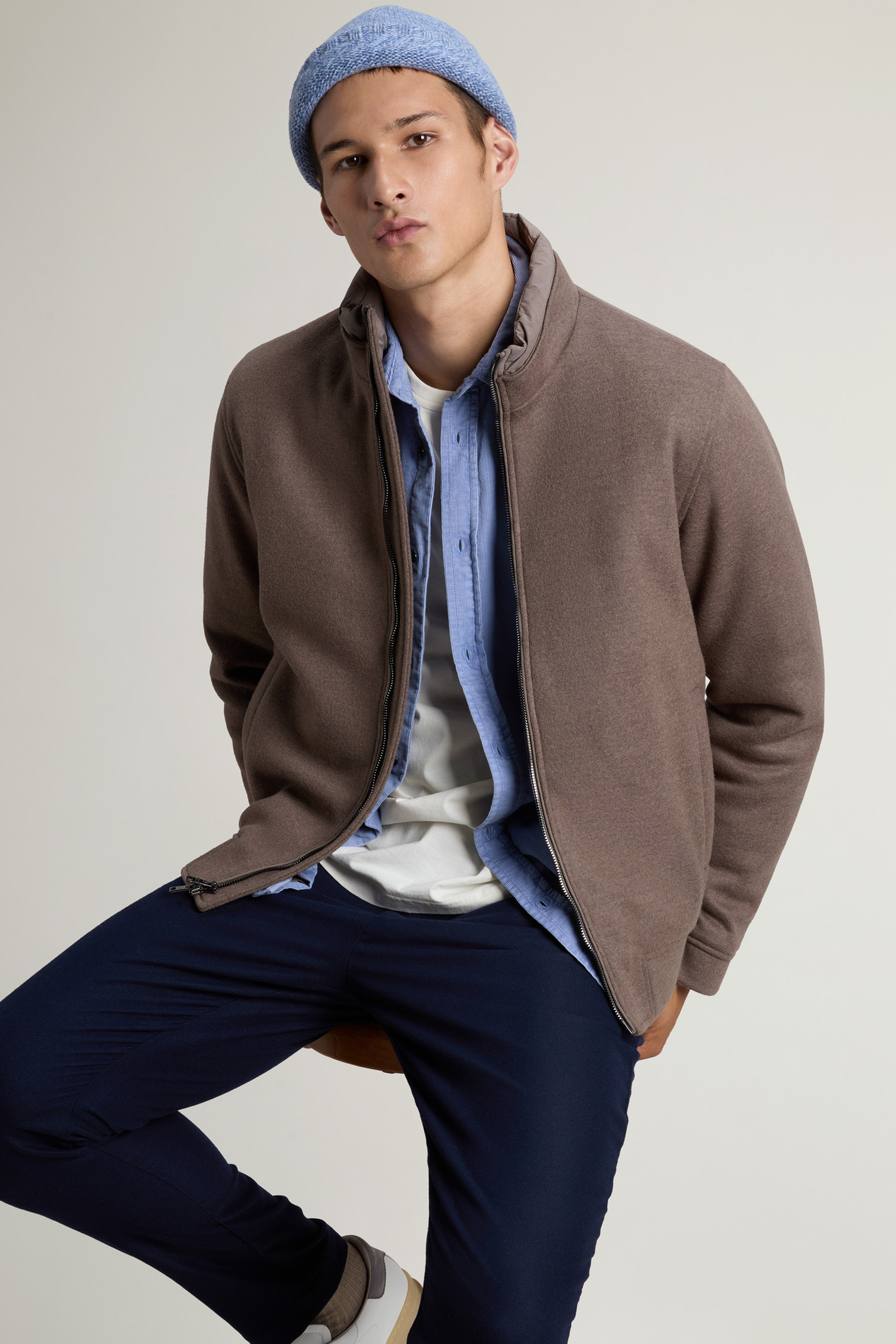 Lewis Bomber Jacket in Wool and Cotton Blend Brown photo 4 | Woolrich