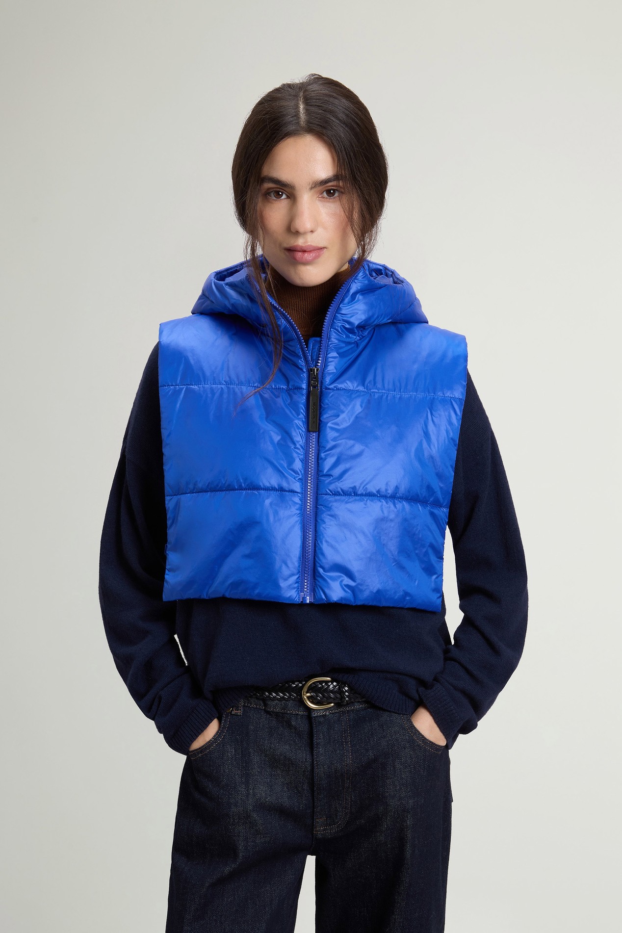 Packable Quilted Hooded Vest in Urban Light Nylon Blue photo 1 | Woolrich