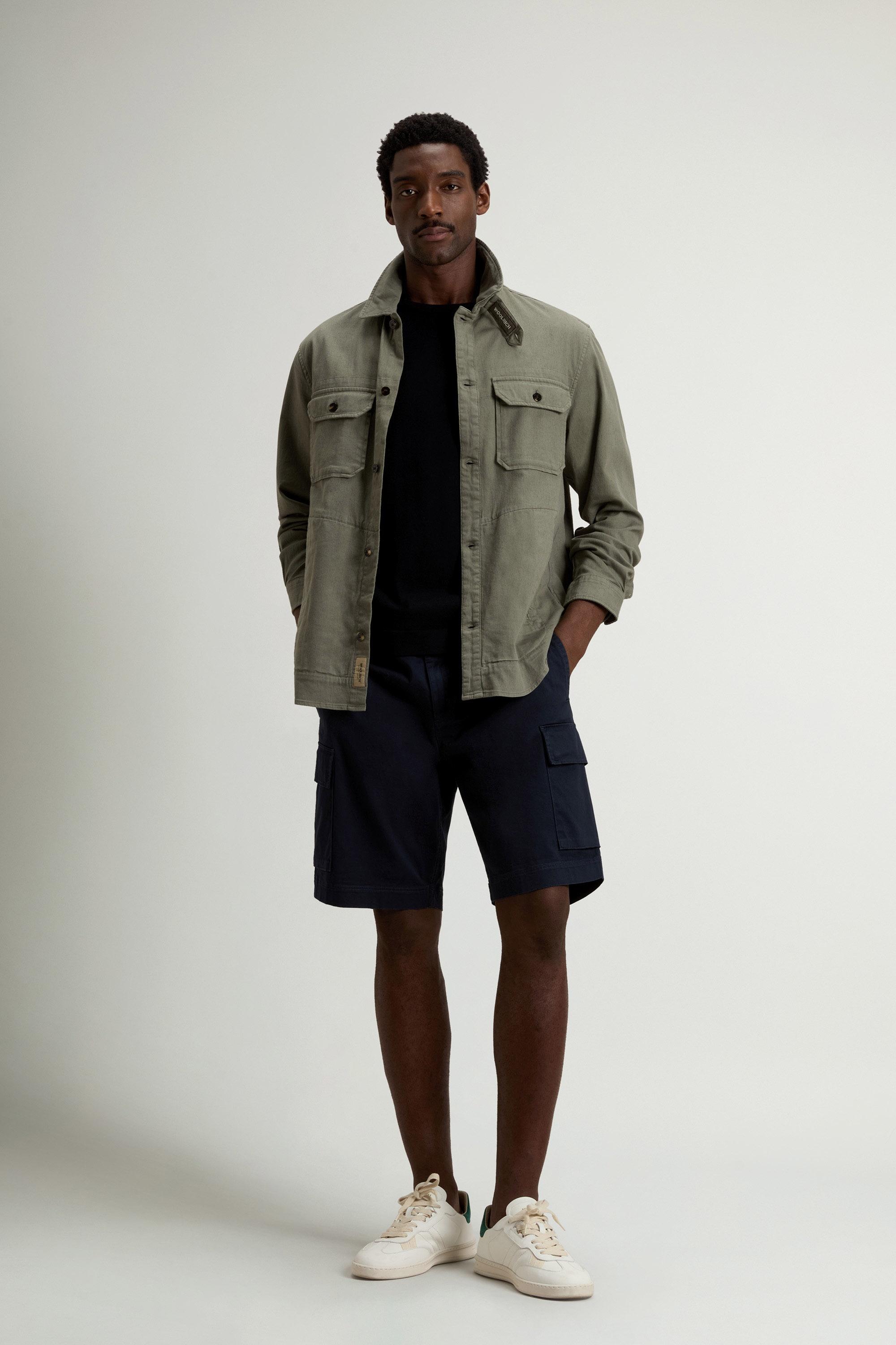 Garment-Dyed Safari Overshirt in Cotton and Linen Blend Green photo 1 | Woolrich