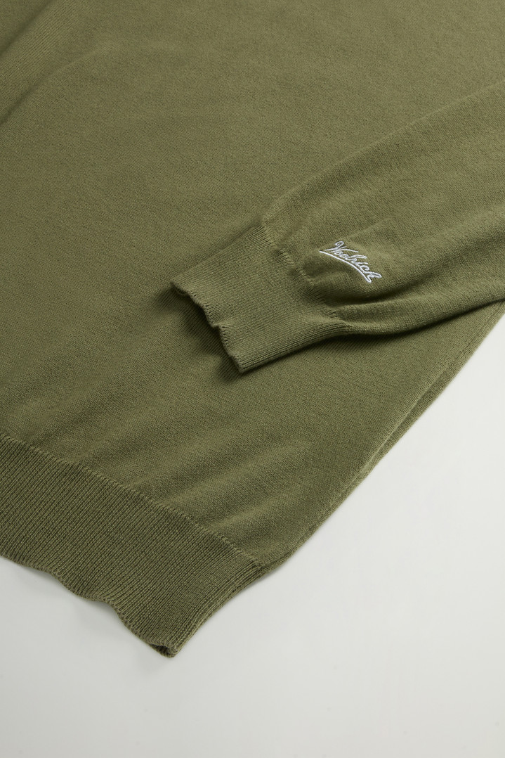 Crewneck Sweater in Pure Cotton with Embroidered Logo Green photo 3 | Woolrich