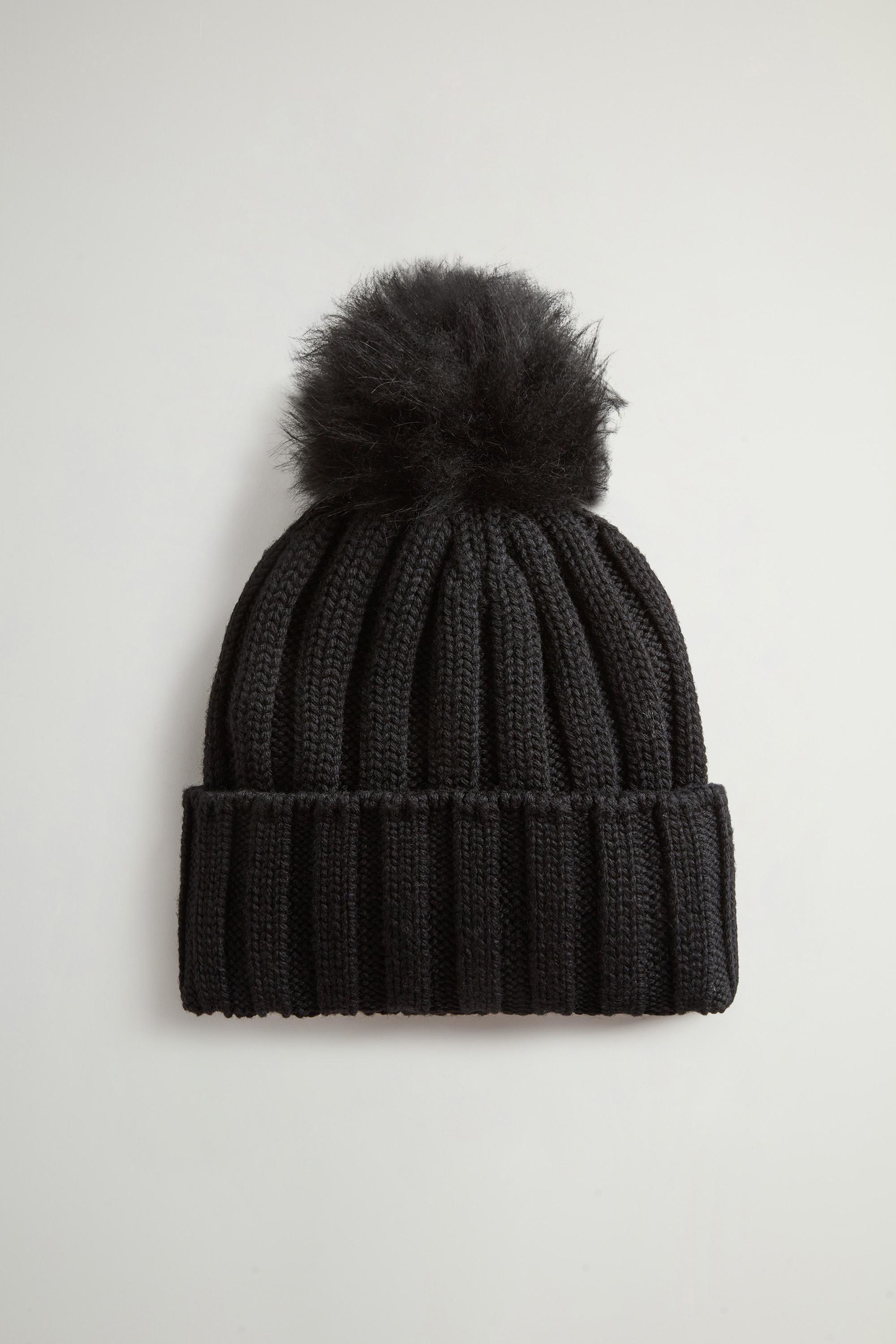 Girls’ Beanie in Pure Virgin Wool with Removable Pompon Black photo 1 | Woolrich