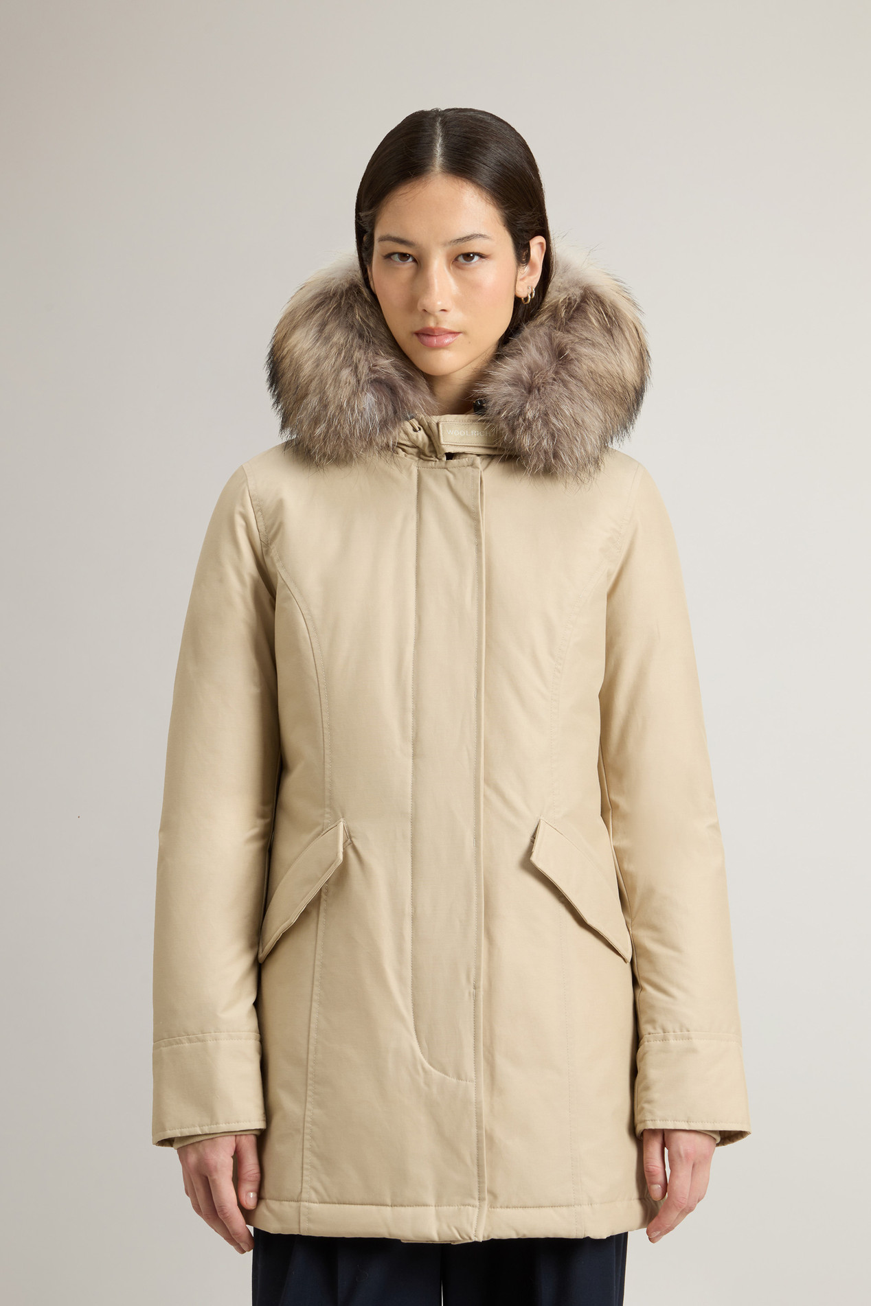 Arctic Parka in Ramar Cloth with Detachable Fur Trim Beige photo 1 | Woolrich