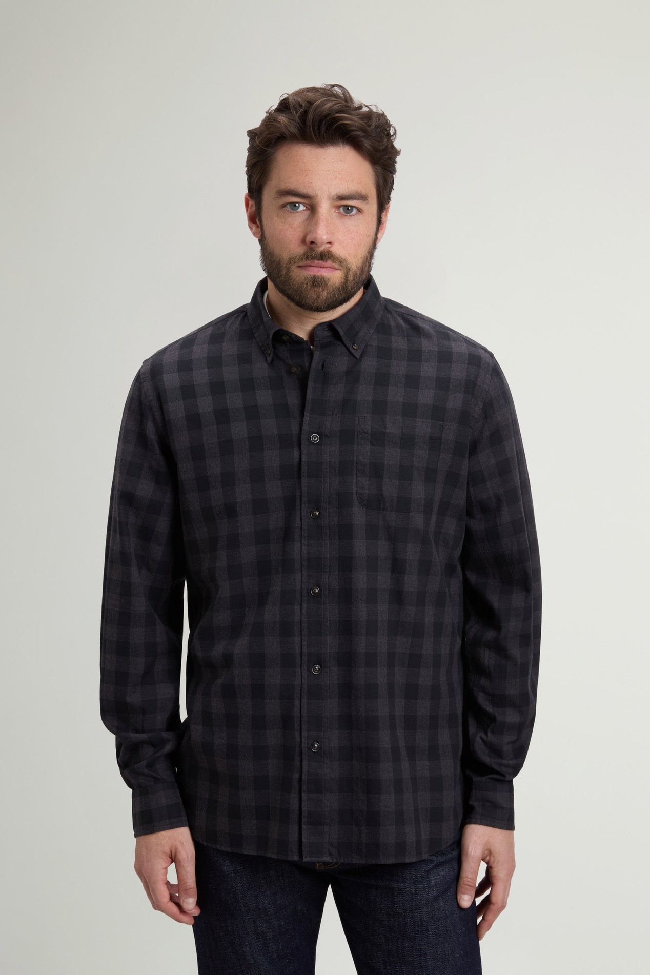 Button-Down Checked Shirt in Pure Cotton Flannel Gray photo 1 | Woolrich