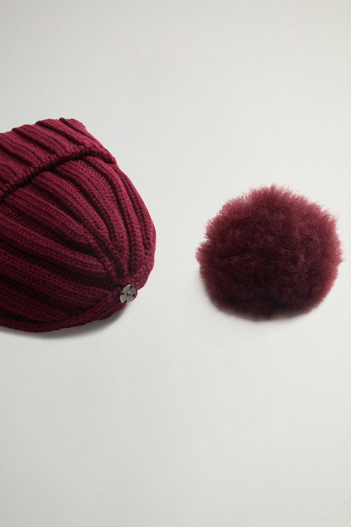 Merino Virgin Wool Beanie with Removable Cashmere Pompom Burgundy photo 4 | Woolrich