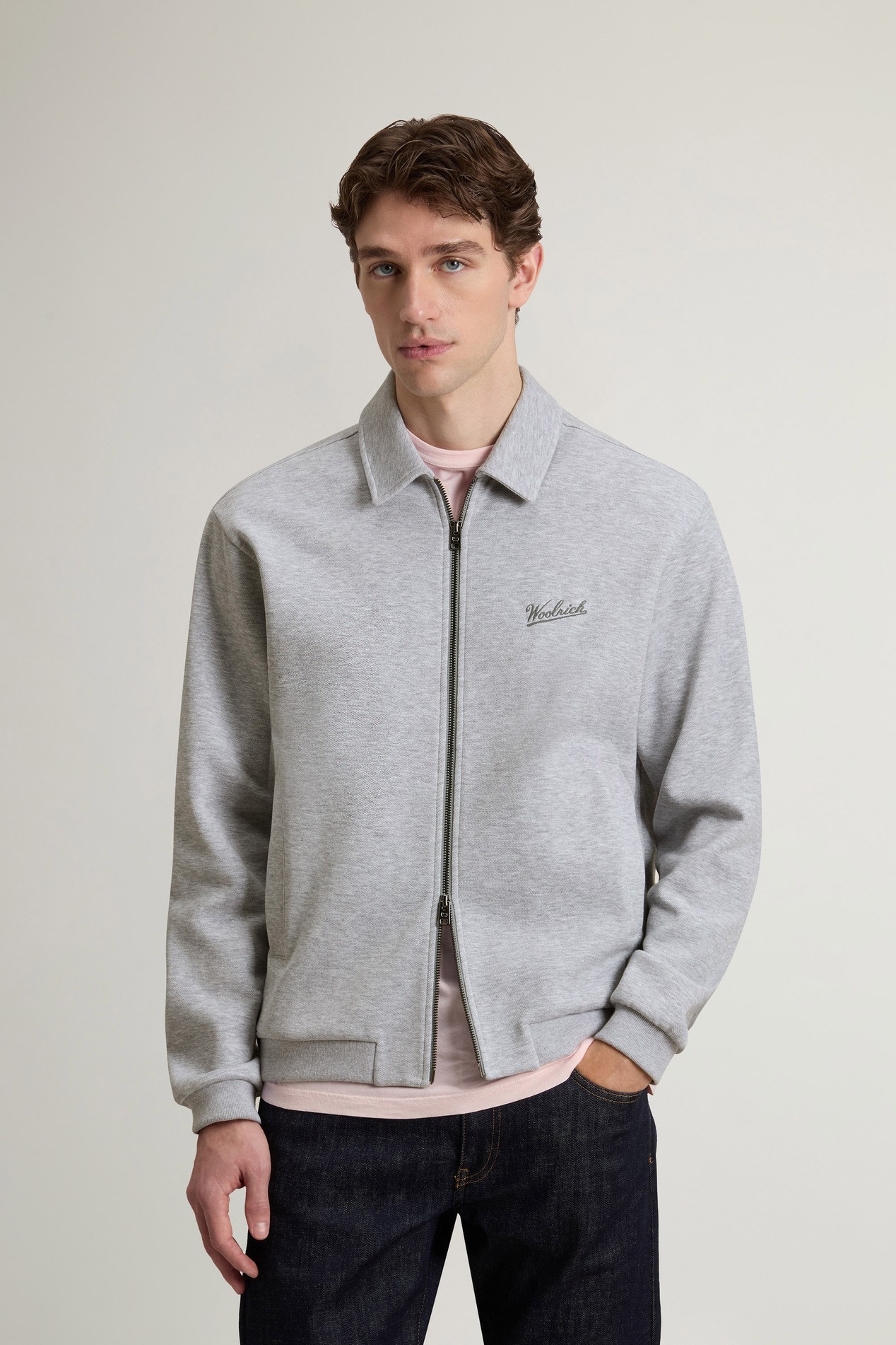 MELANGE PIQUET FULL-ZIP Gray photo 1 | Woolrich
