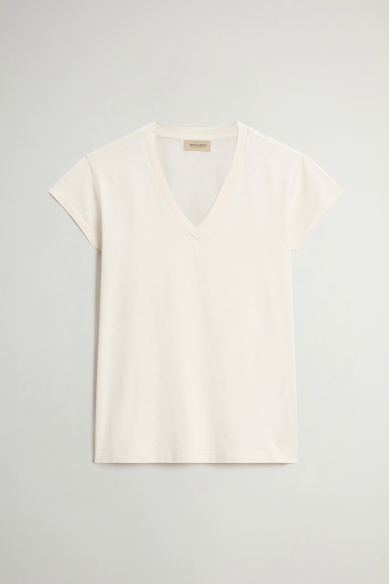 V-Neck T-Shirt in Pure Cotton Slub Fabric White photo 1 | Woolrich