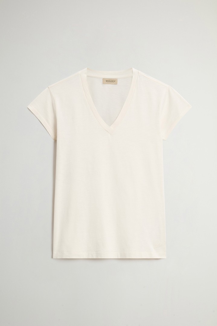 V-Neck T-Shirt in Pure Cotton Slub Fabric White photo 1 | Woolrich
