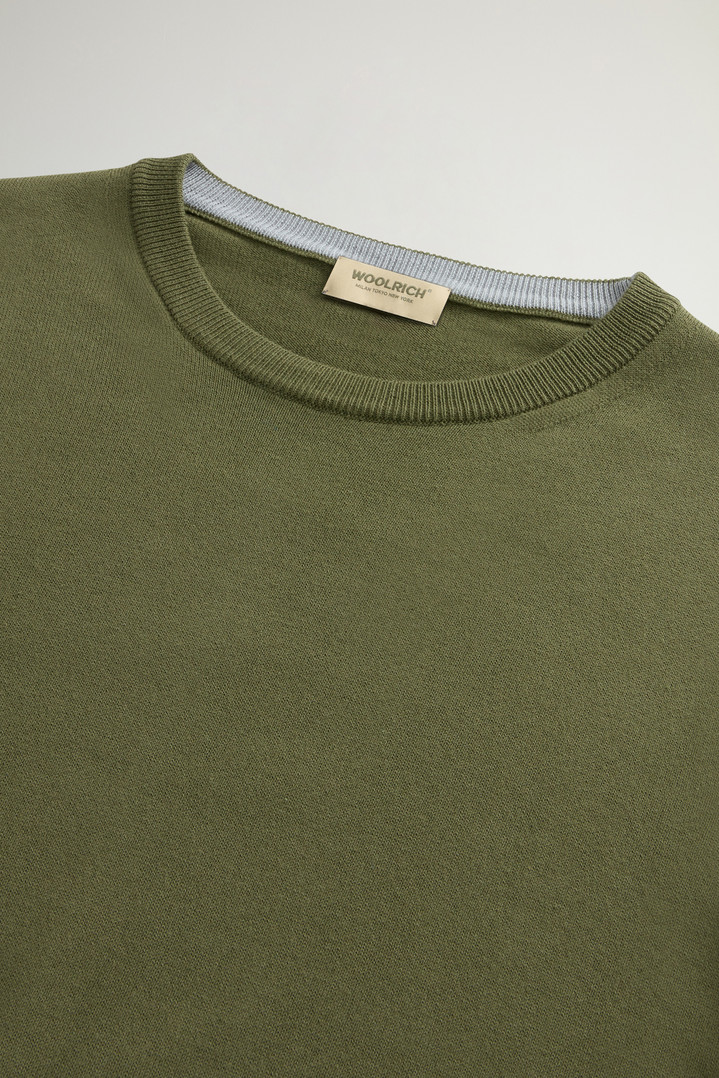 Crewneck Sweater in Pure Cotton with Embroidered Logo Green photo 2 | Woolrich