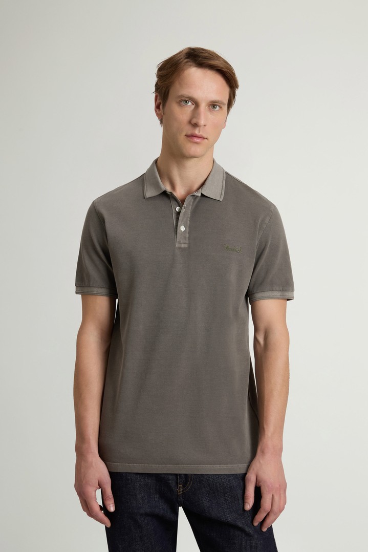 Garment-Dyed Mackinack Polo in Stretch Cotton Piquet Green photo 1 | Woolrich
