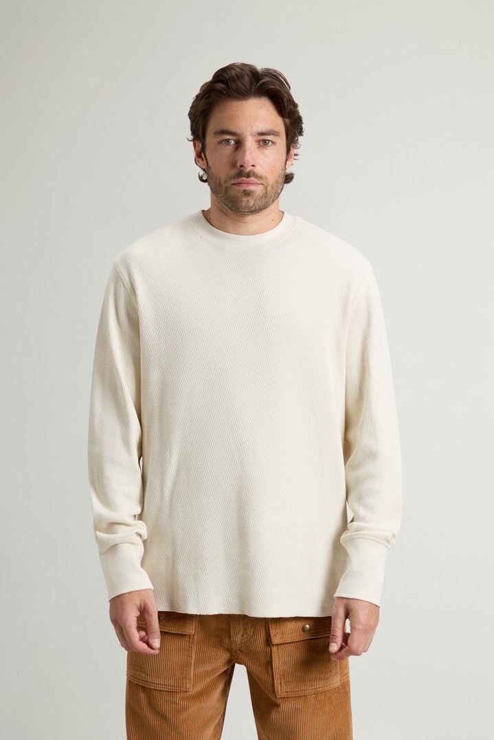 Long-Sleeved Pure Cotton Jacquard Sweater White photo 2 | Woolrich
