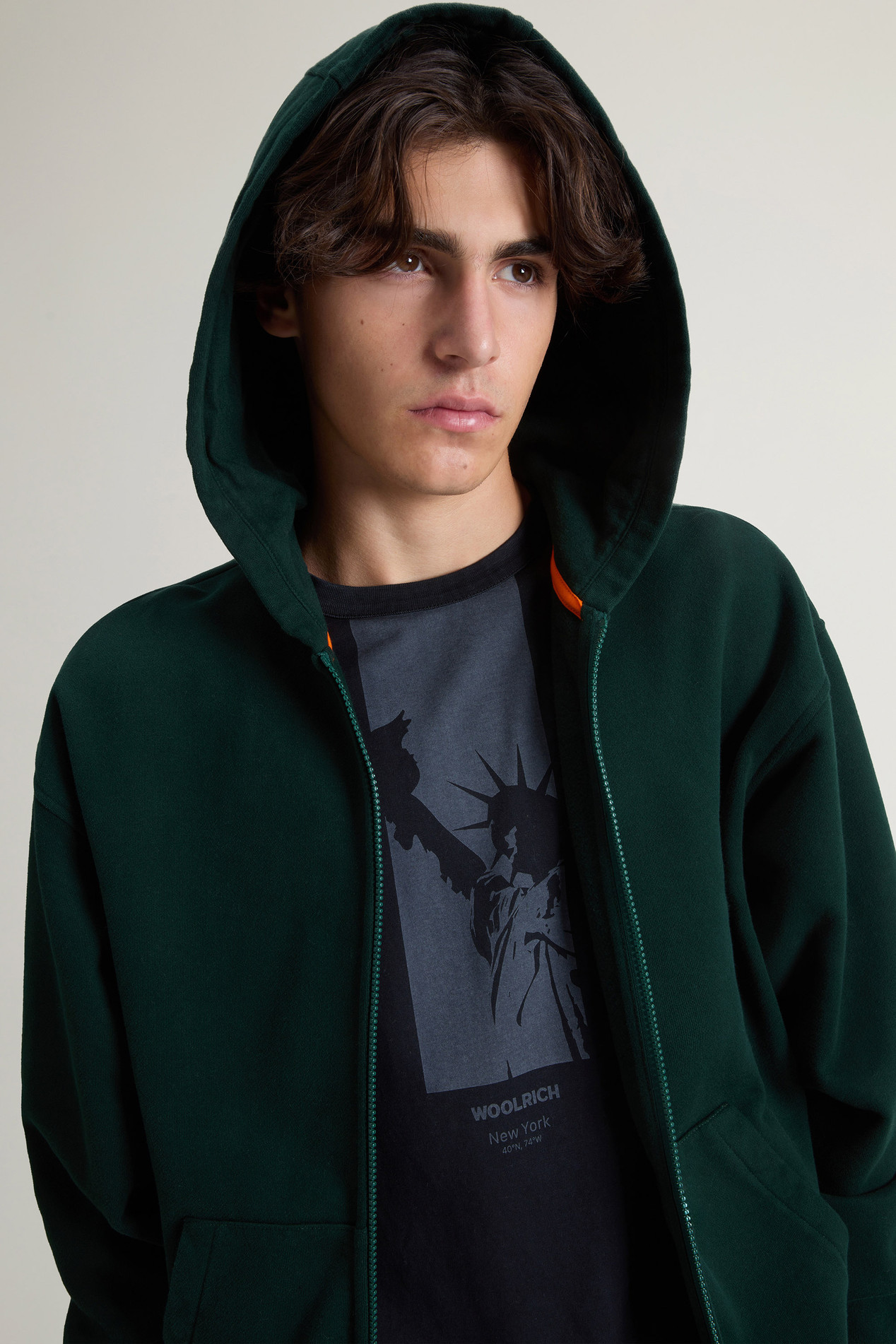 Teen Boys’ Hoodie in Brushed Pure Cotton Green photo 4 | Woolrich