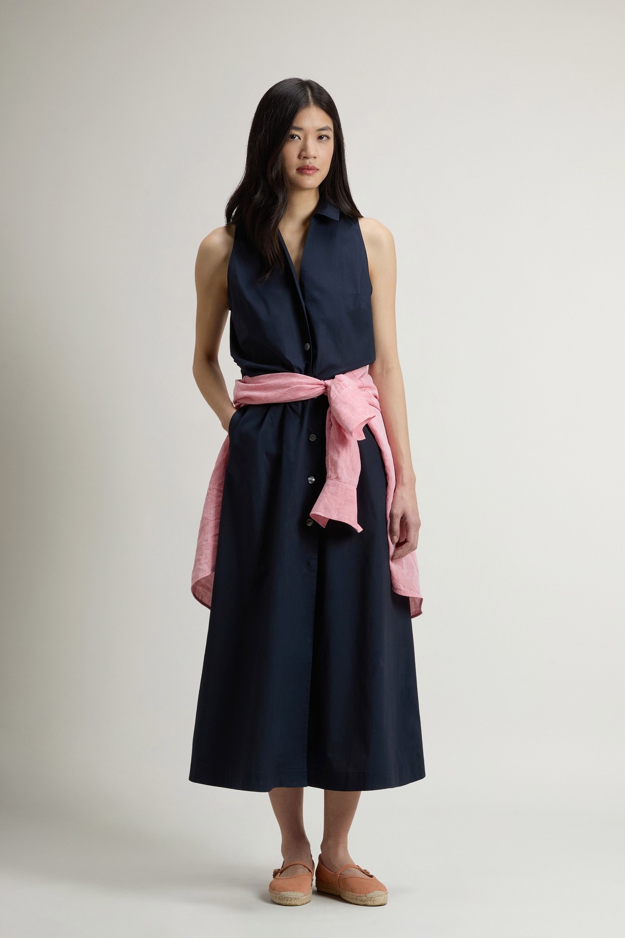Shirt Dress in Pure Cotton Poplin with Belt Blue photo 2 | Woolrich
