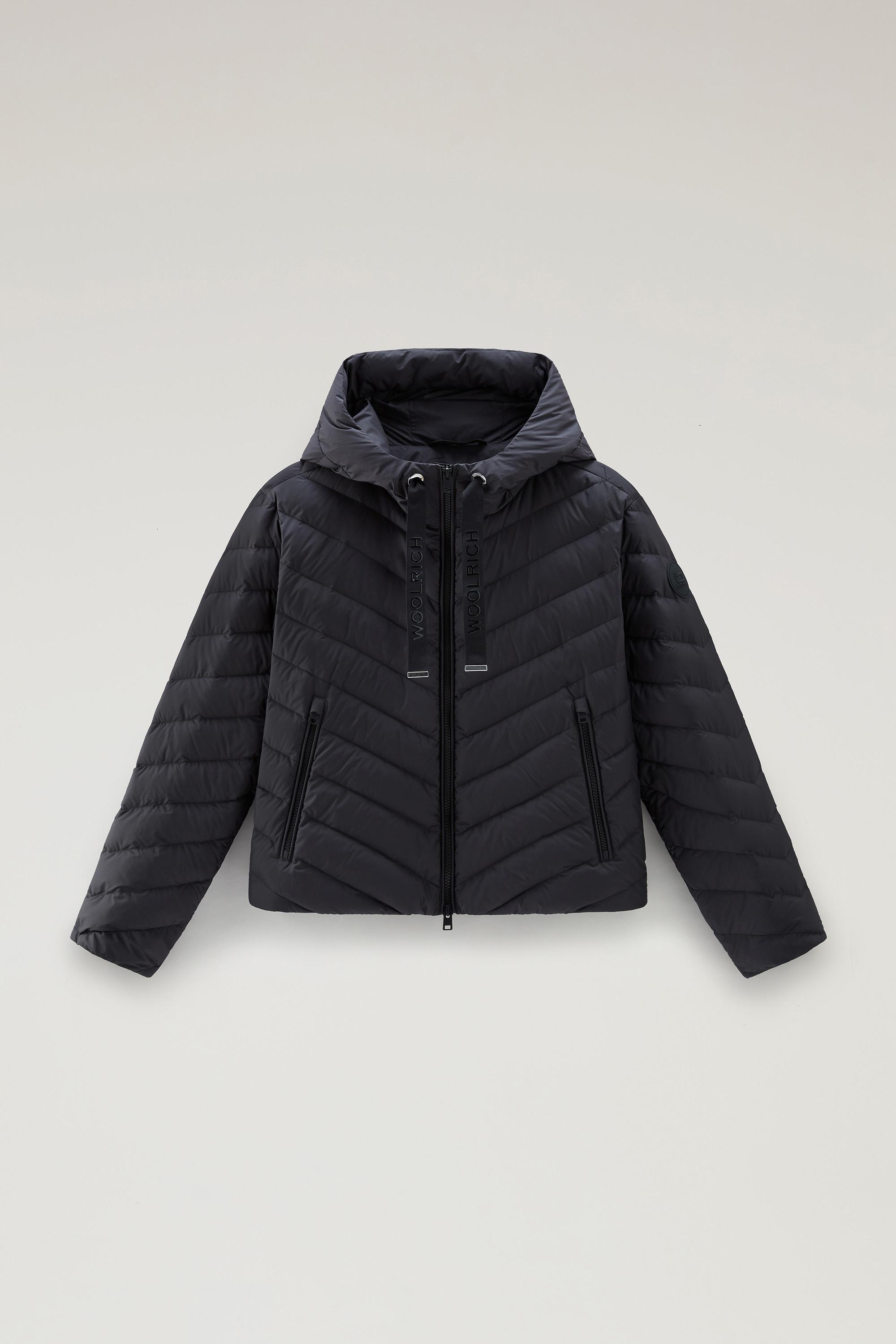 Microfibre Jacket with Chevron Quilting and Hood Black photo 1 | Woolrich
