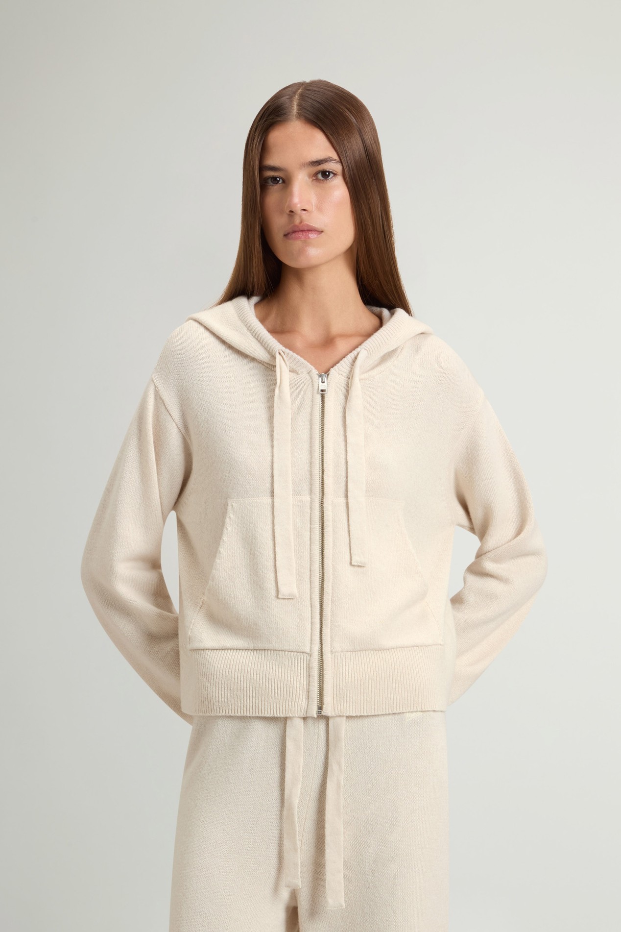 Hooded Full-Zipper Sweater in Wool and Cashmere Blend White photo 1 | Woolrich