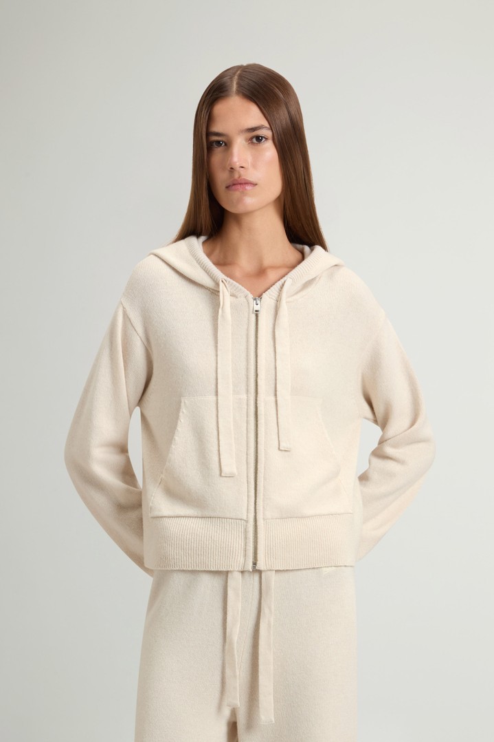 Hooded Full-Zipper Sweater in Wool and Cashmere Blend White photo 1 | Woolrich