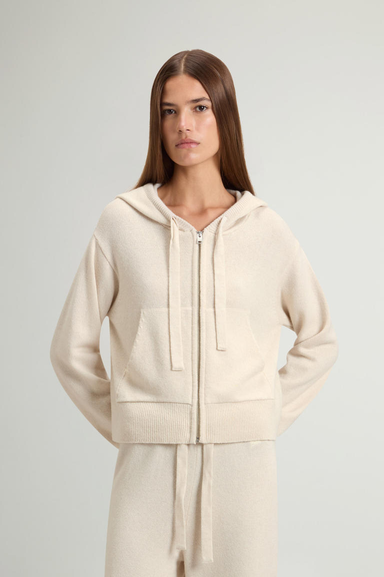 Trui met volledige rits met capuchon van wol- en kasjmiermix Wit photo 1 | Woolrich