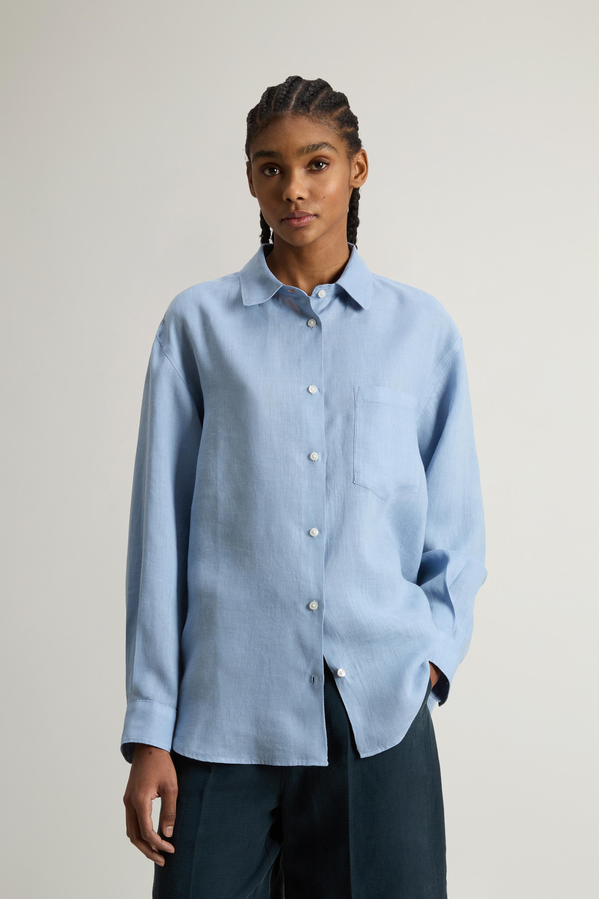 Garment-Dyed Pure Linen Shirt Blue photo 1 | Woolrich