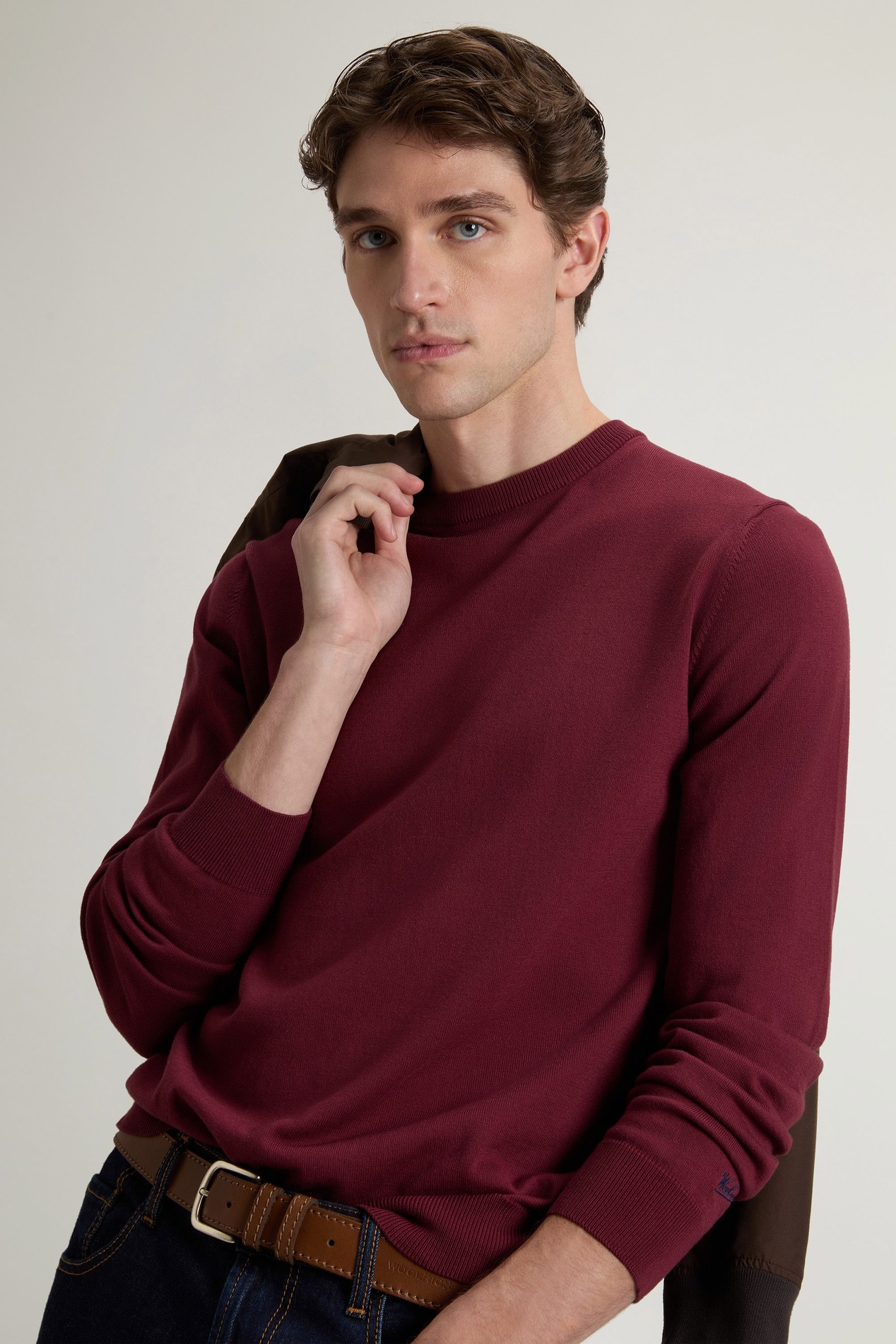 Crewneck Sweater in Pure Cotton with Embroidered Logo Burgundy photo 4 | Woolrich