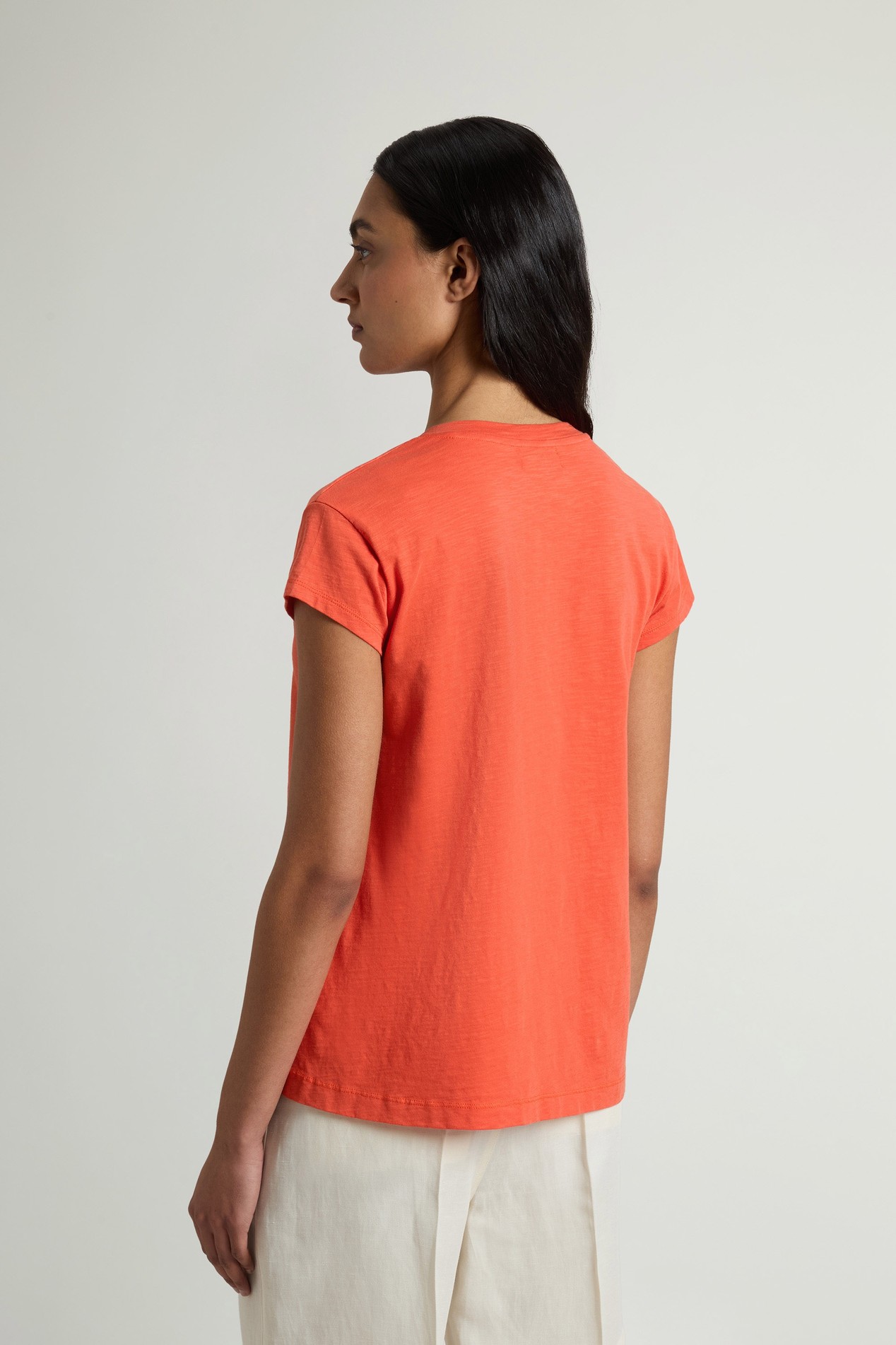 V-Neck T-Shirt in Pure Cotton Slub Fabric Red photo 3 | Woolrich