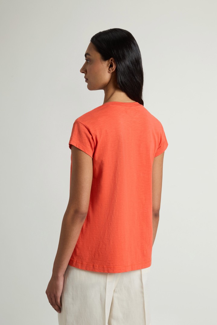 V-Neck T-Shirt in Pure Cotton Slub Fabric Red photo 3 | Woolrich