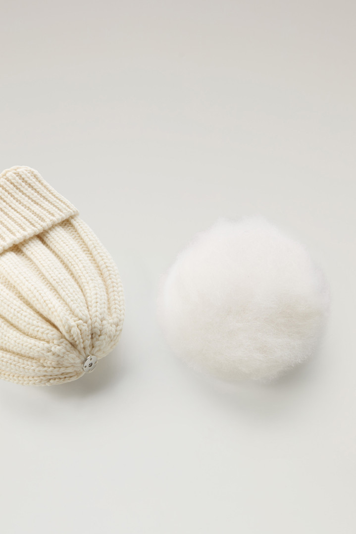 Girls' Beanie in Pure Virgin Wool with Cashmere Pom-Pom White photo 4 | Woolrich