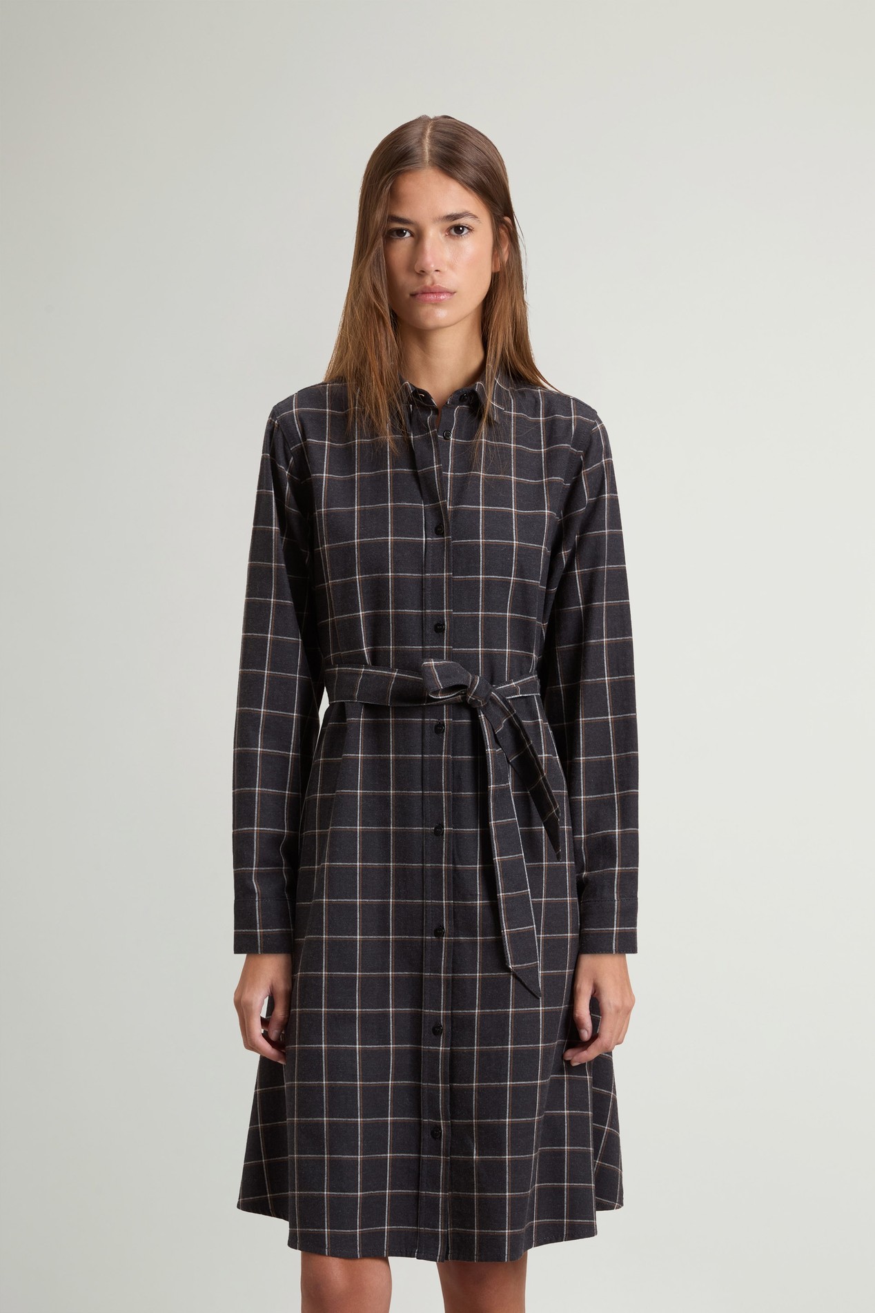 Checked Shirt Dress in Pure Cotton Flannel Gray photo 1 | Woolrich