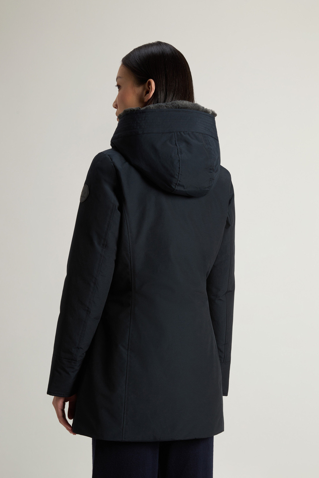 Boulder Parka in Ramar Cloth with Hood and Detachable Faux Fur Trim Blue photo 3 | Woolrich